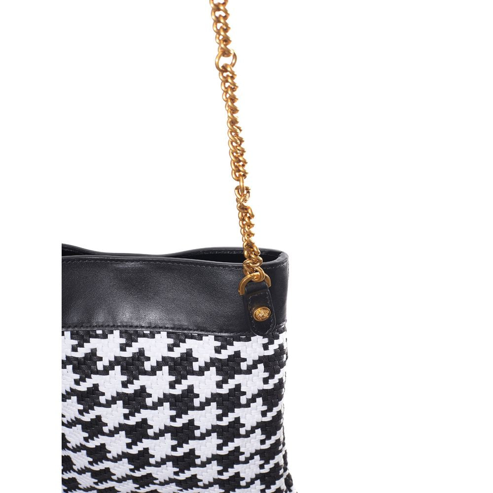Black And White Leather And Textile Shoulder Bag - ventzia