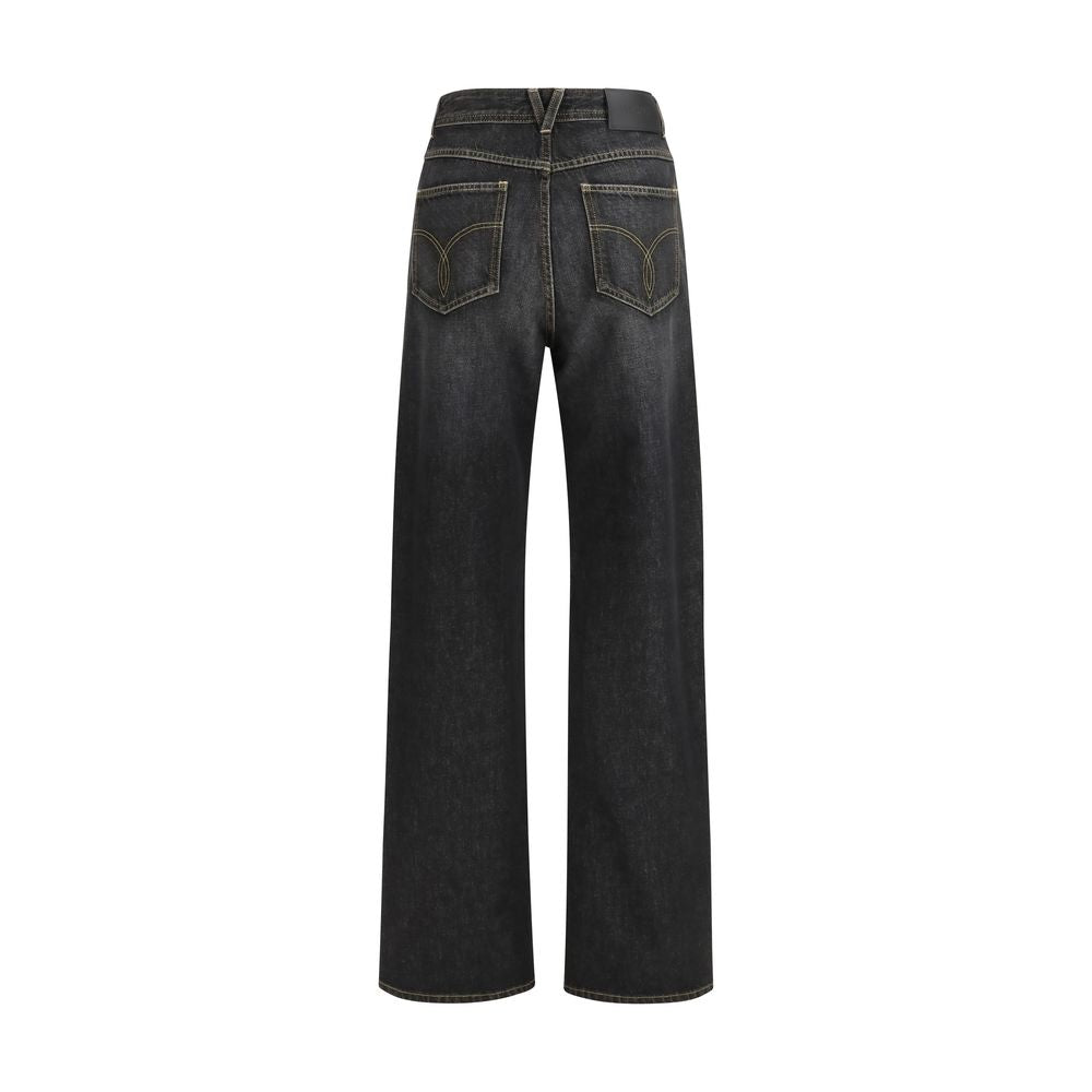 Black Cotton Straight-Leg Jeans - ventzia