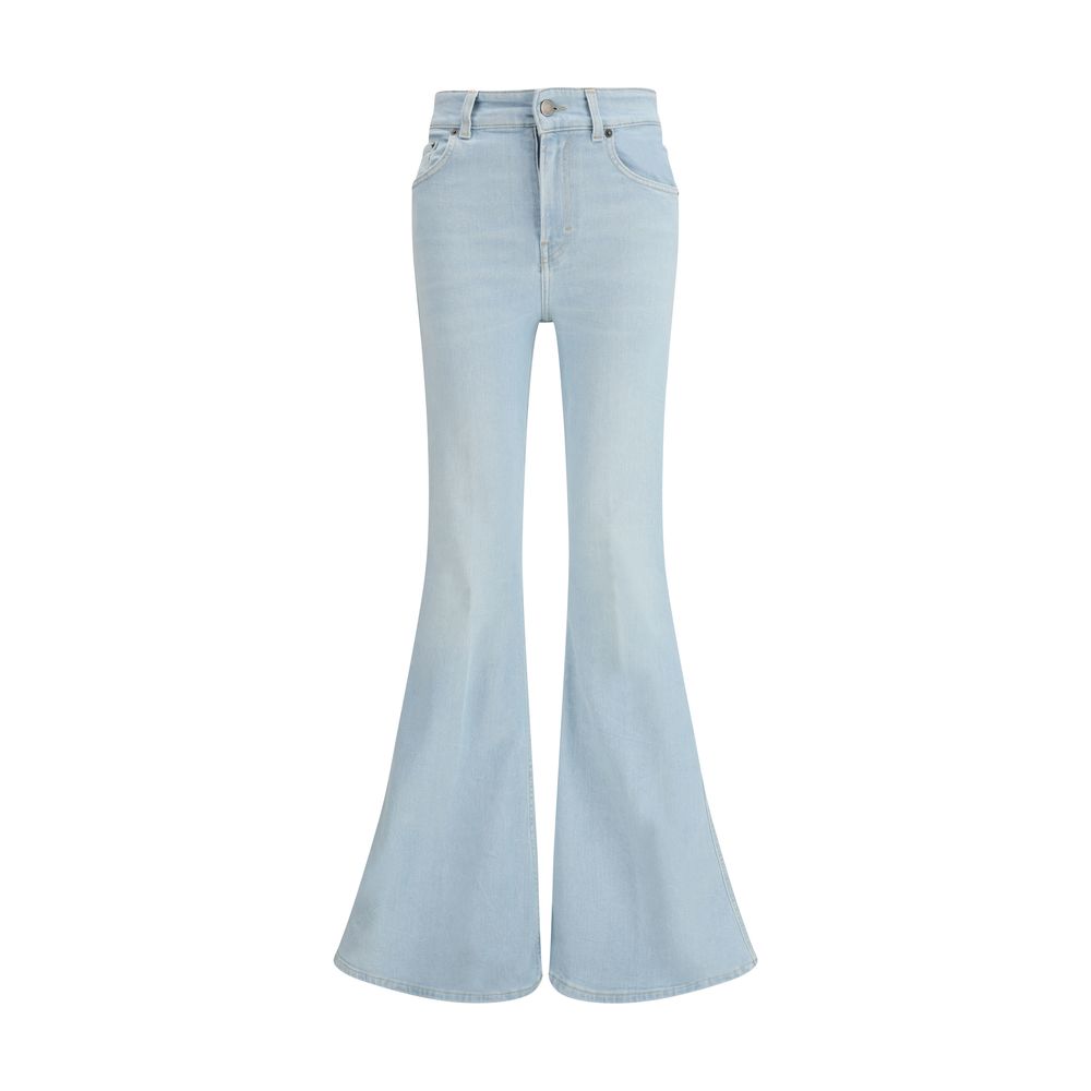 Blue Cotton Flared Jeans - ventzia