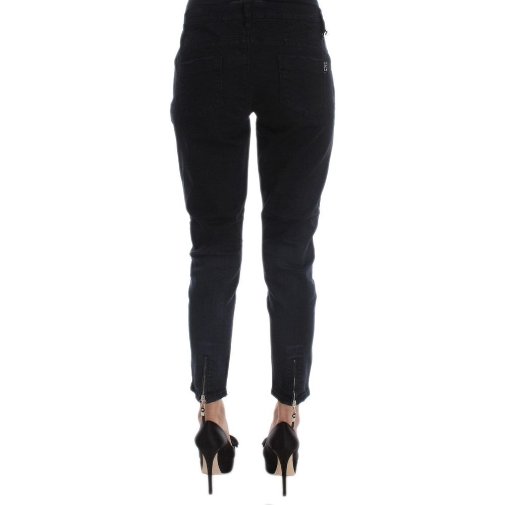 Black Cotton Cropped Jeans - ventzia