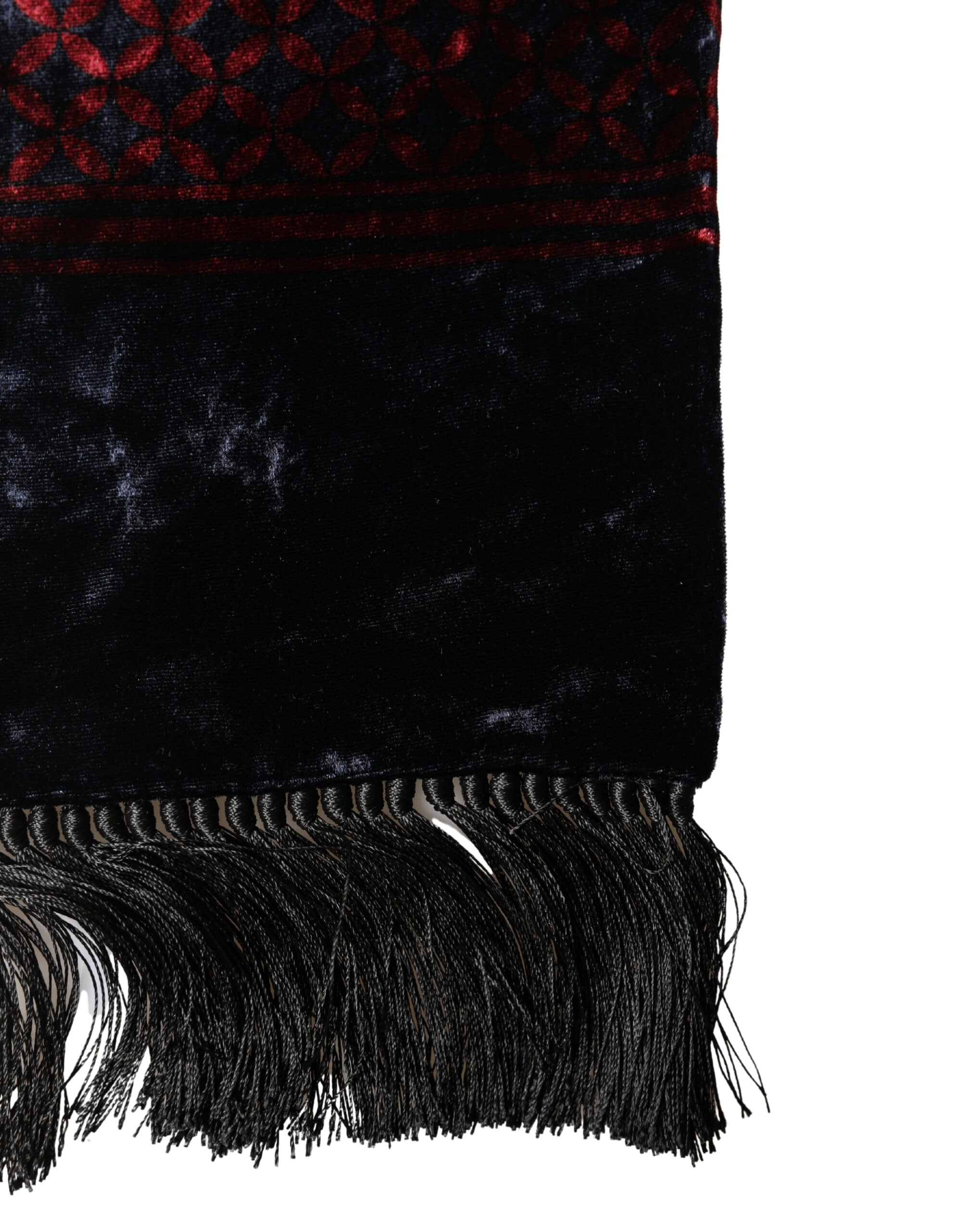 Black Red Rayon Geometric Pattern Fringe 140cm X 16cm Scarf - ventzia