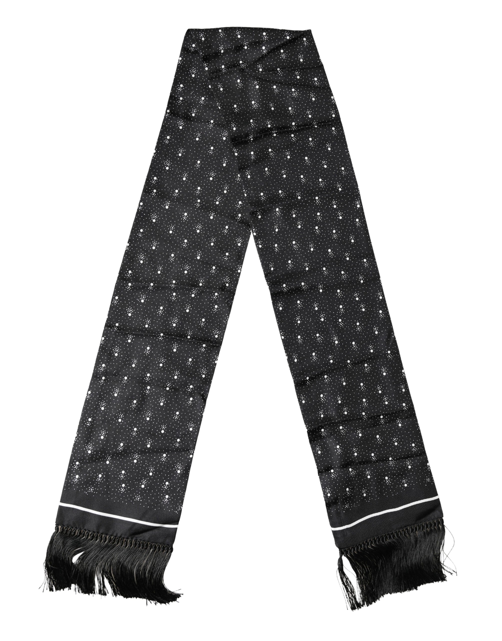 Black White Silk Dotted Print Foulard 140cm X 15cm Scarf - ventzia