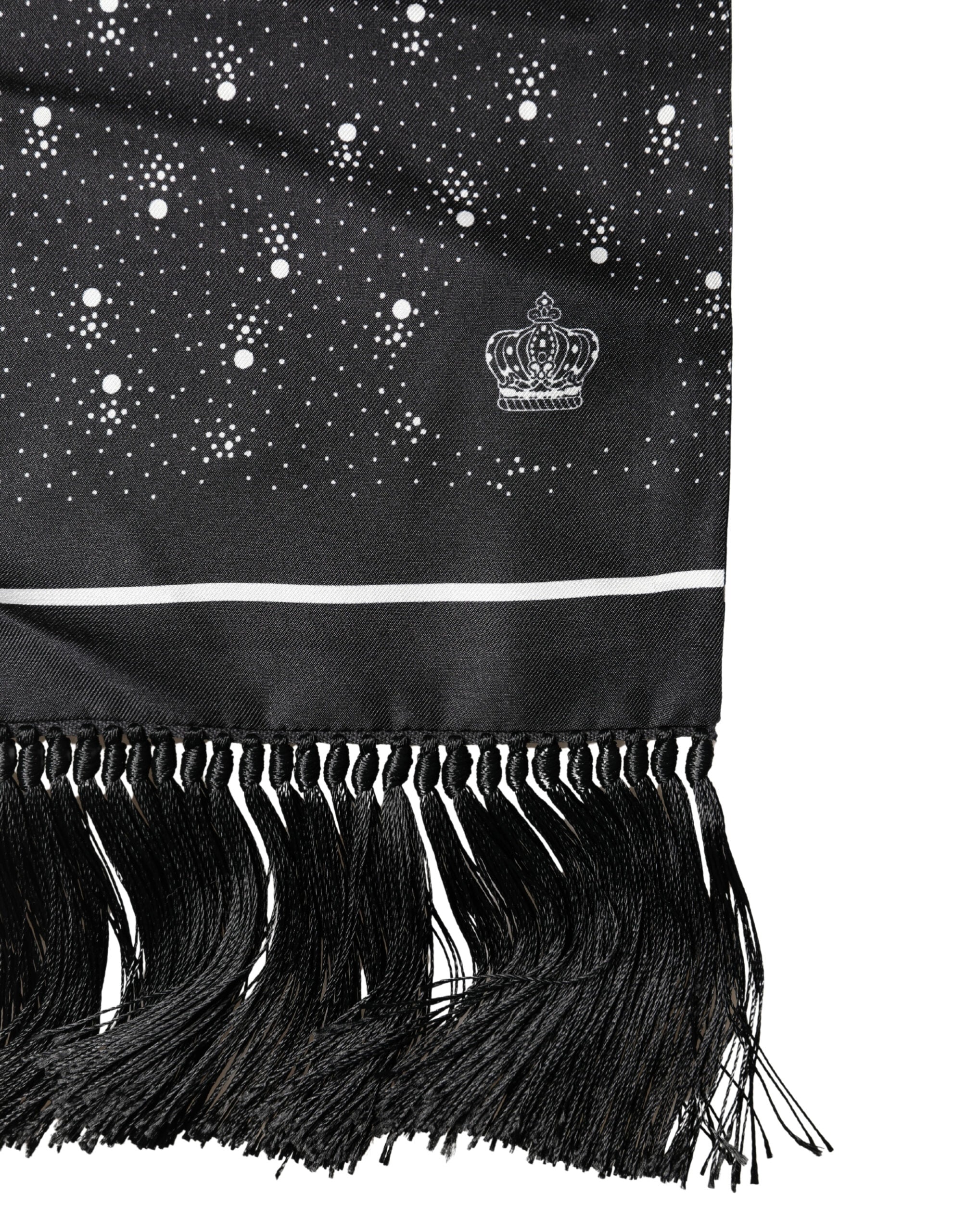 Black White Silk Dotted Print Foulard 140cm X 15cm Scarf - ventzia