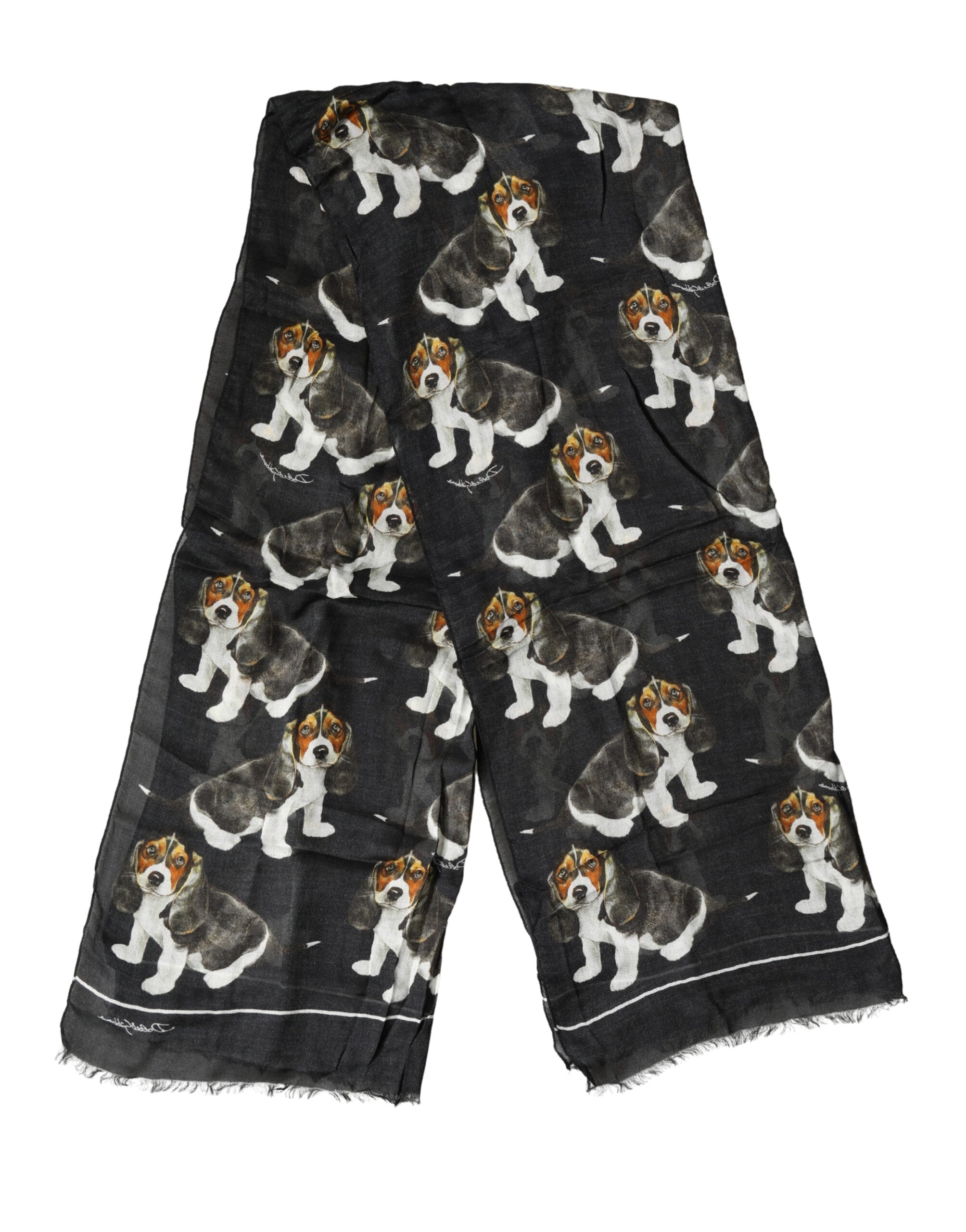 Black Dog Print Modal Wool Wrap Foulard 178cm X 63cm Scarf - ventzia
