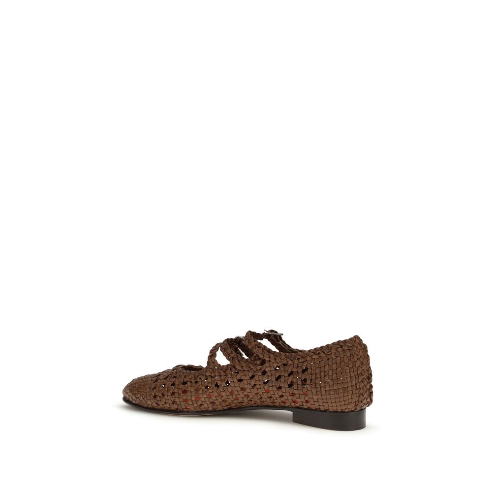 Brown Calf Leather Bos Taurus Ballet Flats - ventzia
