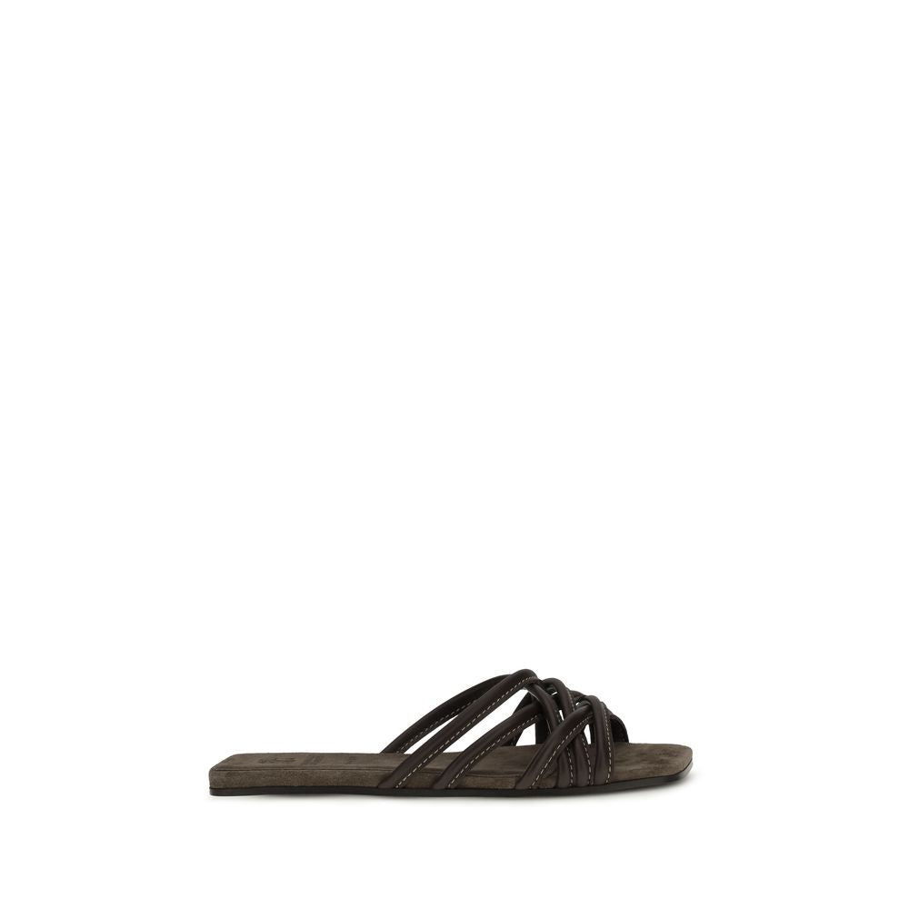 Brown Calf Leather Bos Taurus Flat Sandals - ventzia