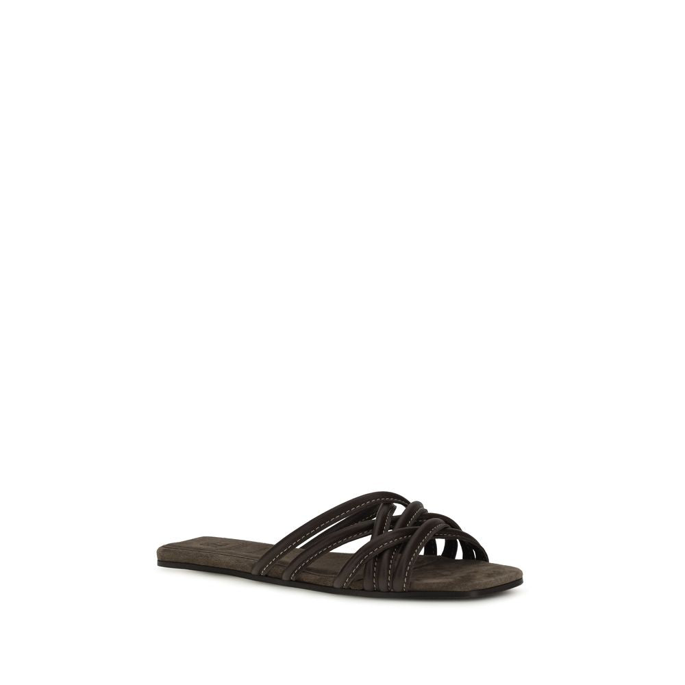 Brown Calf Leather Bos Taurus Flat Sandals - ventzia