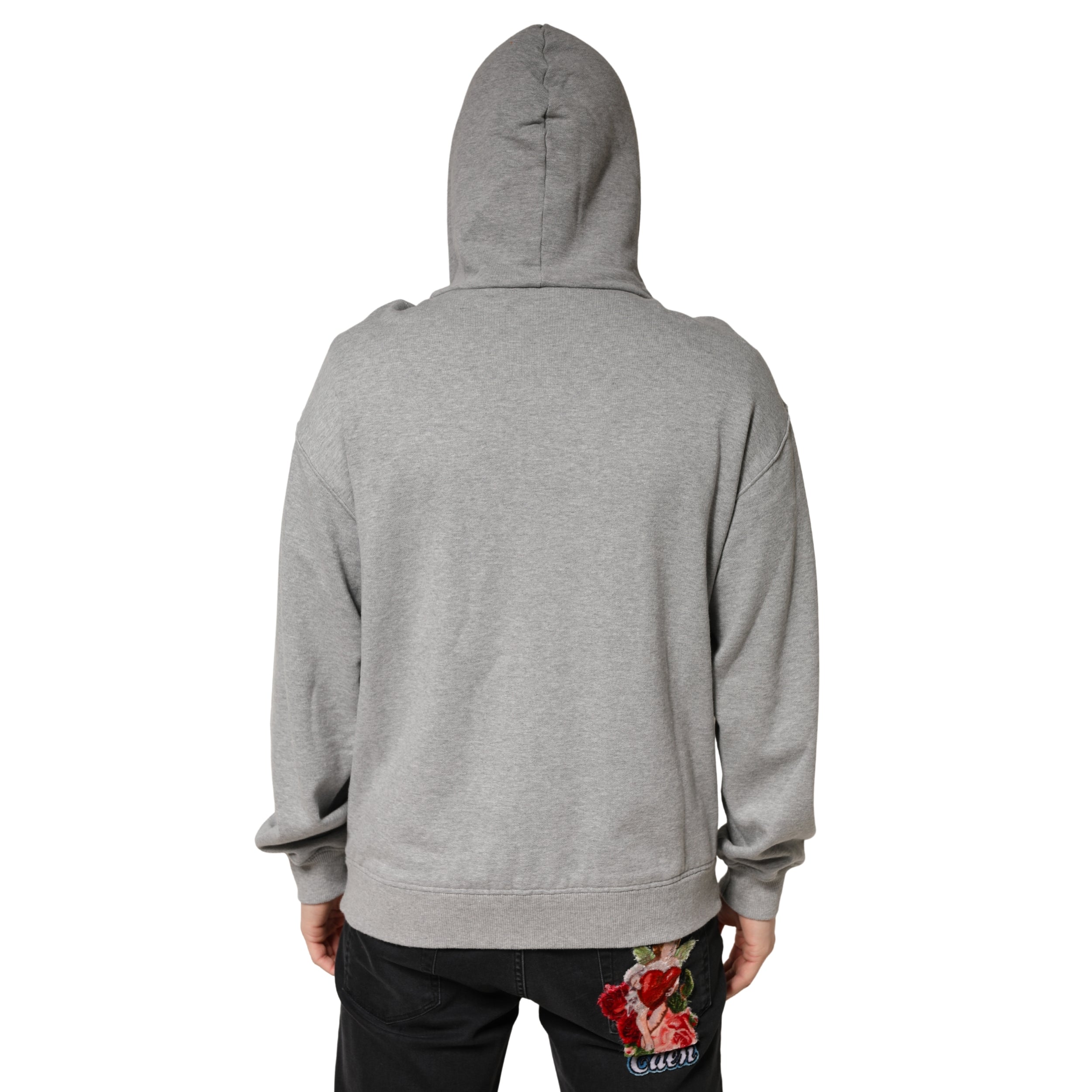 Gray Cotton Hooded Sweatshirt Sweater - ventzia