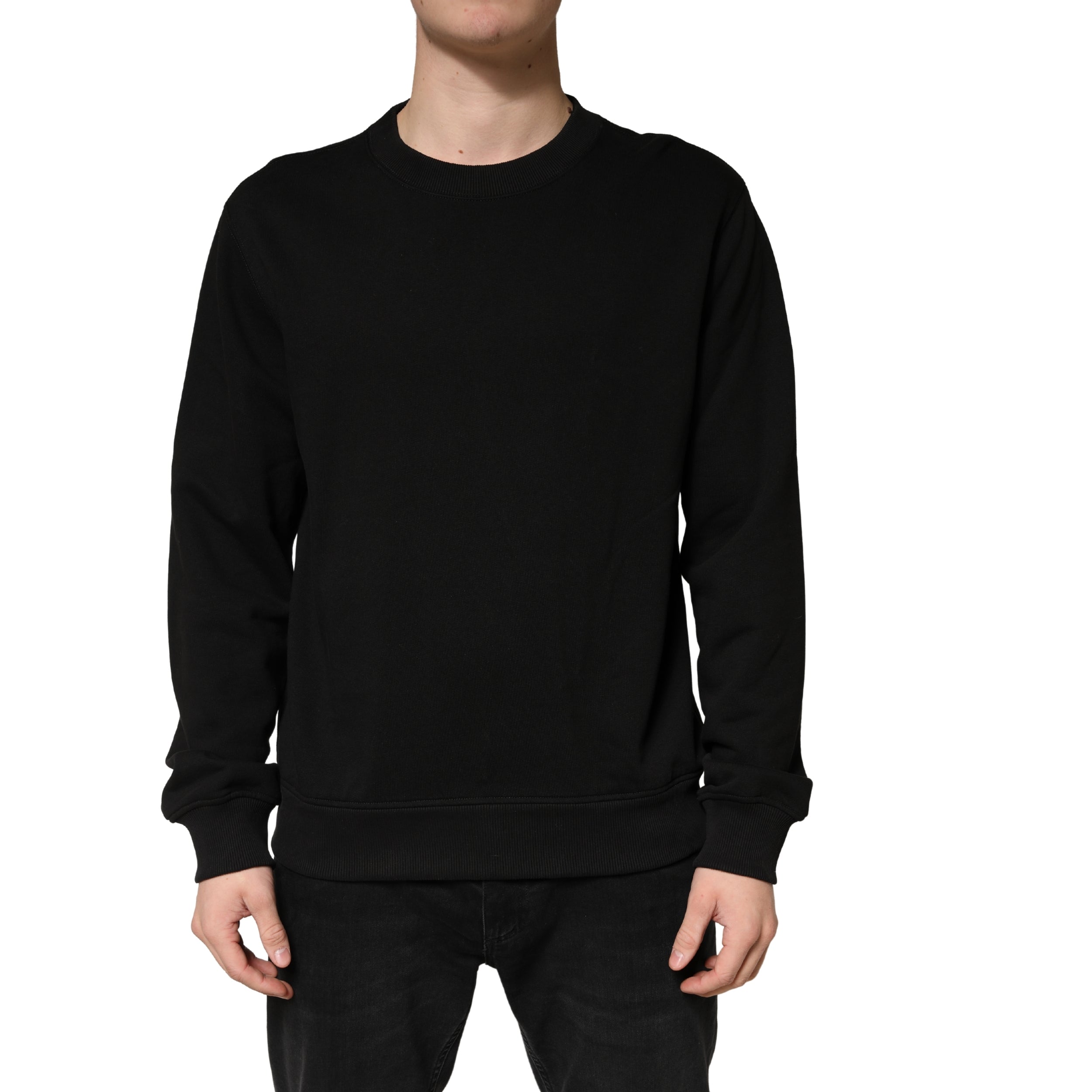 Sweater Black Cotton Crewneck Sweatshirt - ventzia