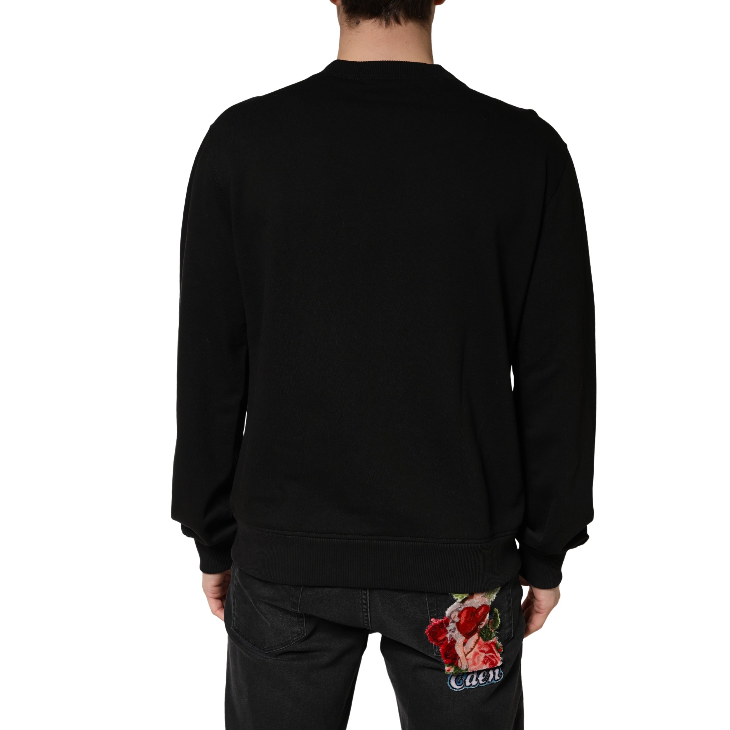Sweater Black Cotton Crewneck Sweatshirt - ventzia