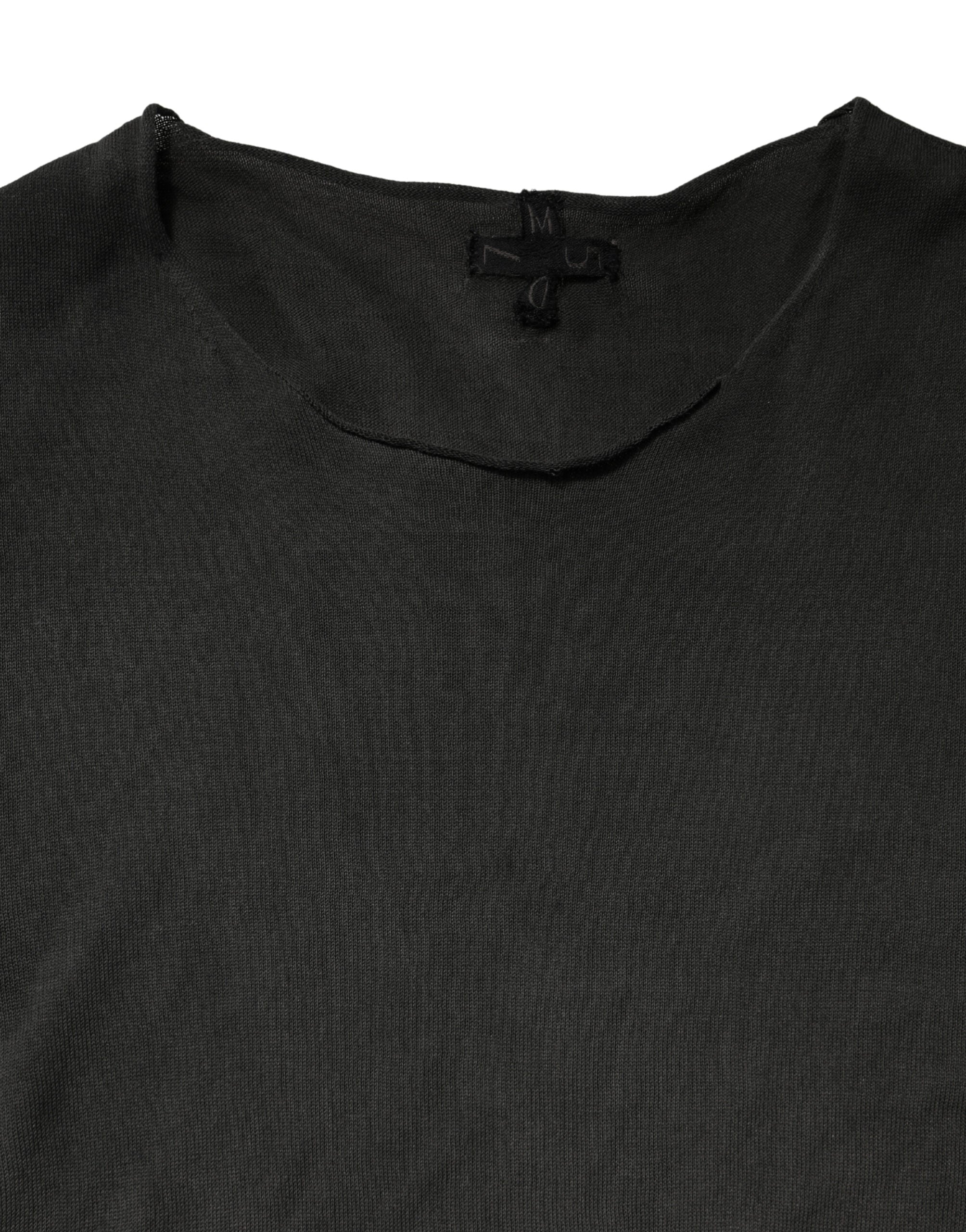 Sweater Black Cotton Crewneck Sweatshirt - ventzia