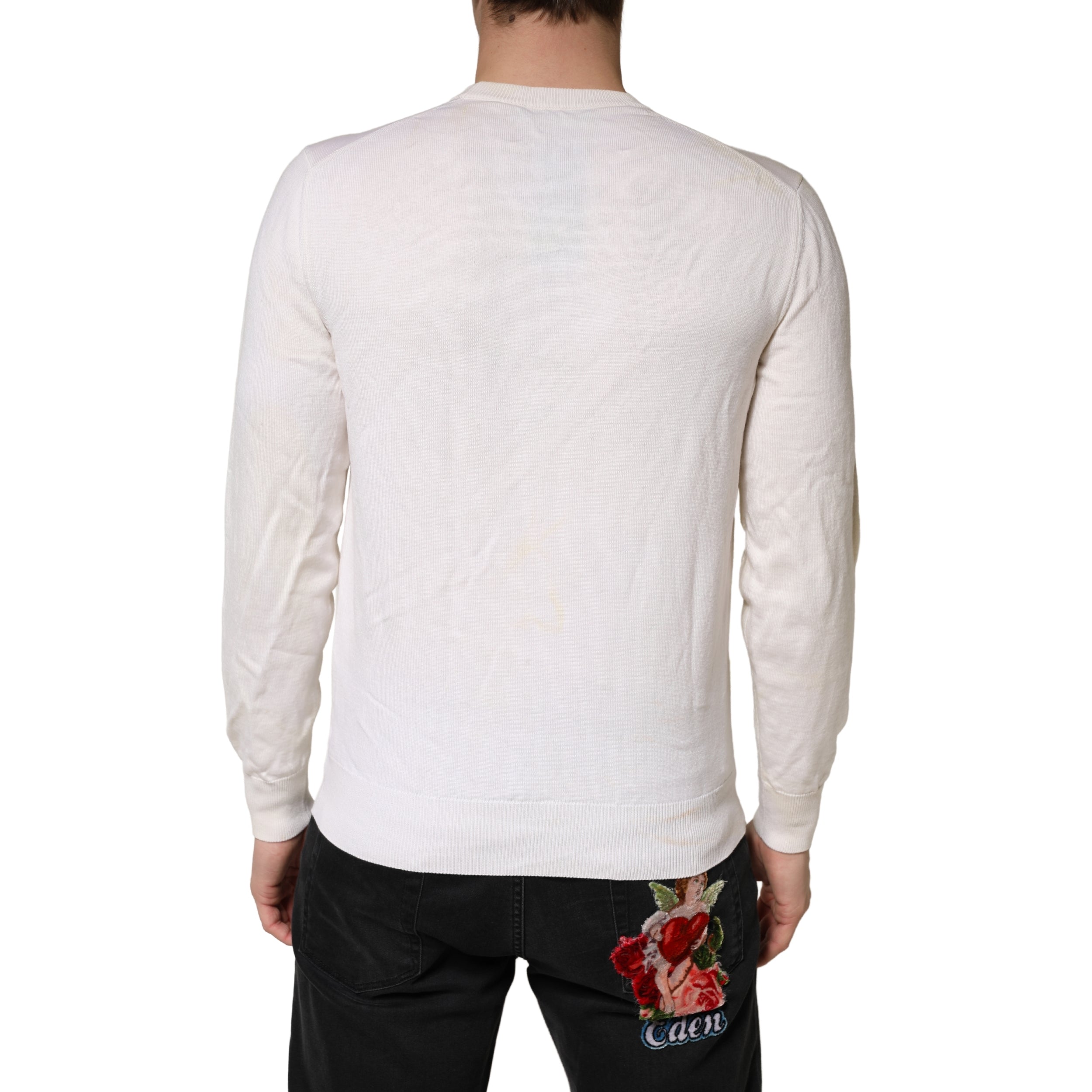 White Virgin Wool Graphic Logo Crewneck Sweater - ventzia