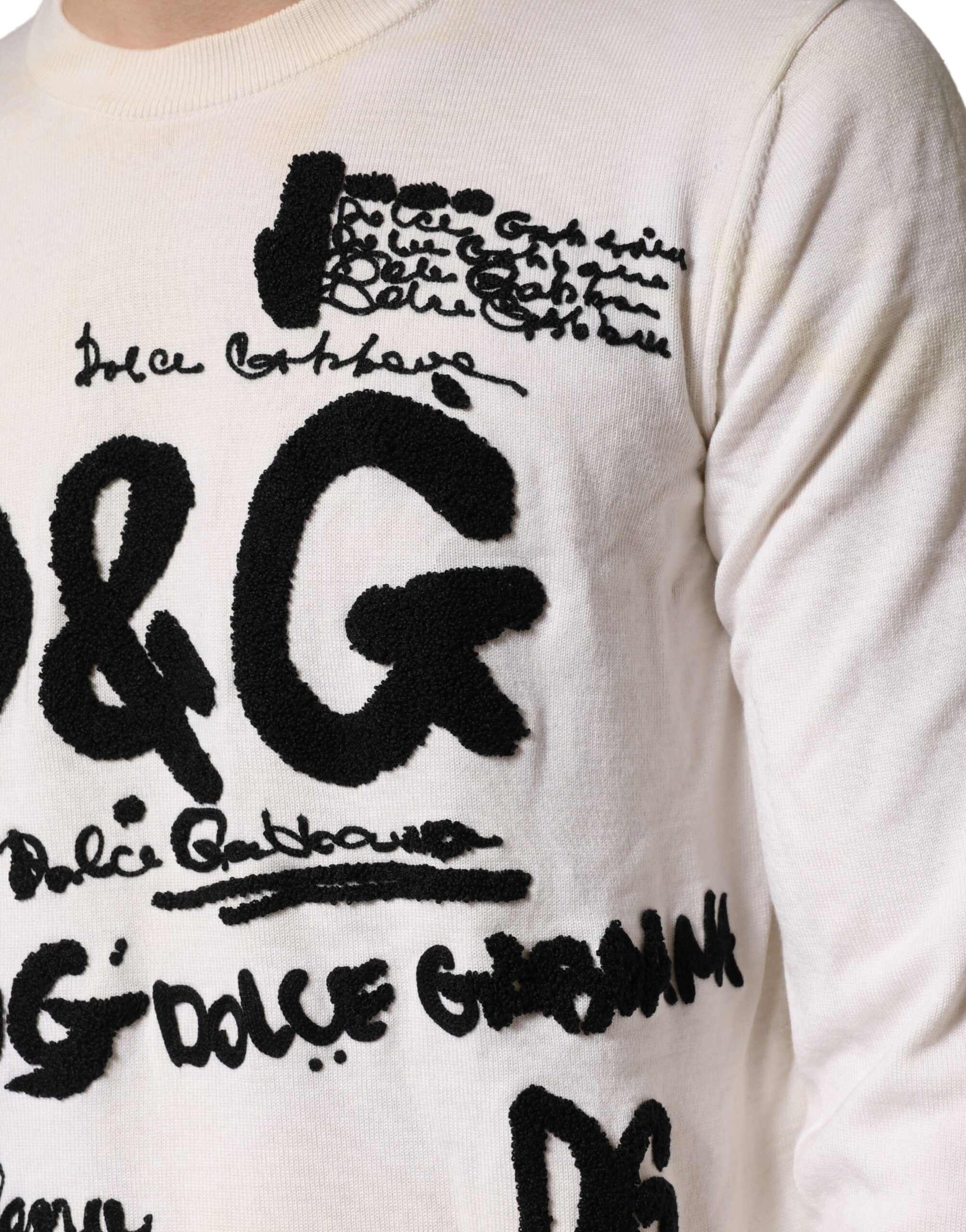 White Virgin Wool Graphic Logo Crewneck Sweater - ventzia