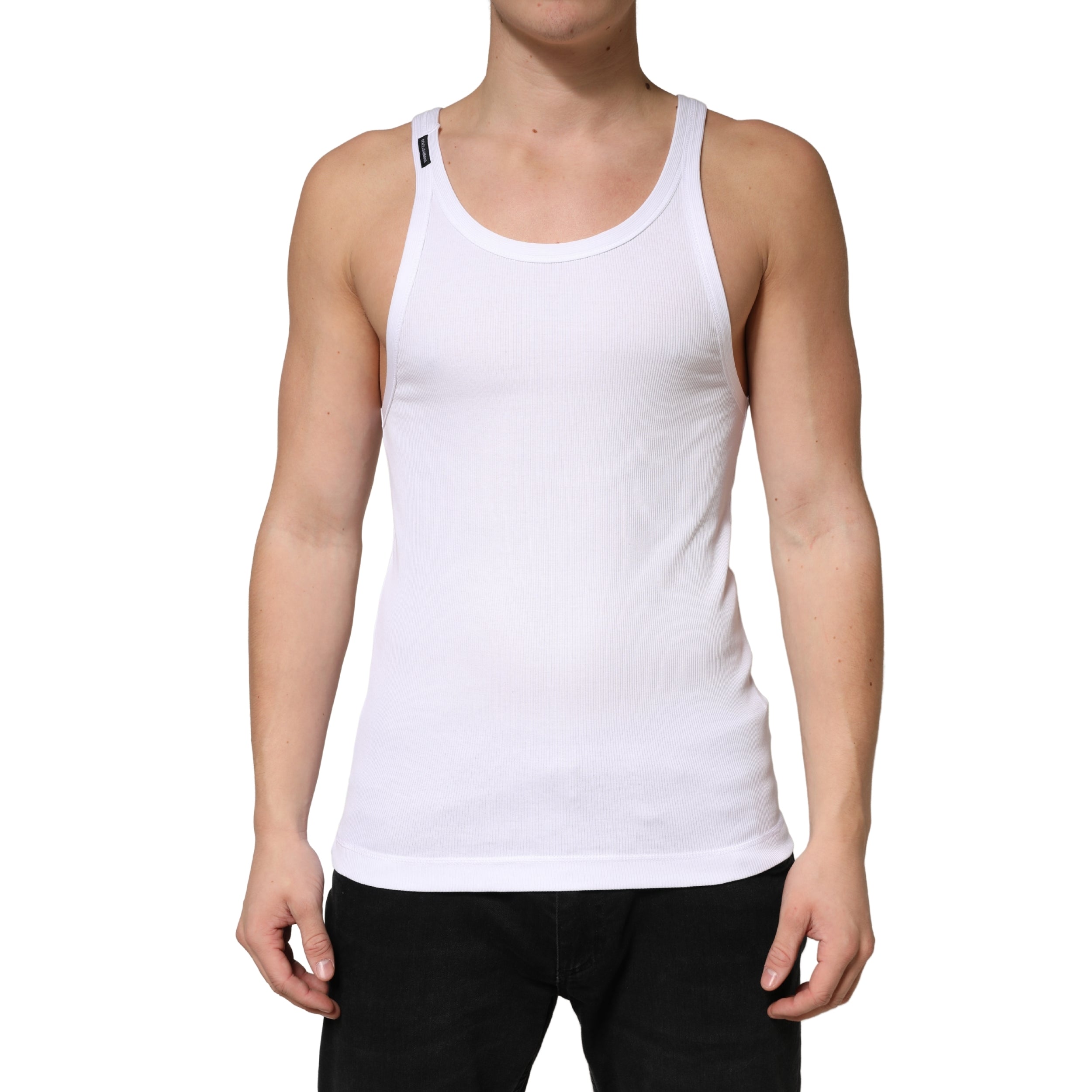 White Ribbed Cotton Sleeveless Tank Top T-shirt - ventzia