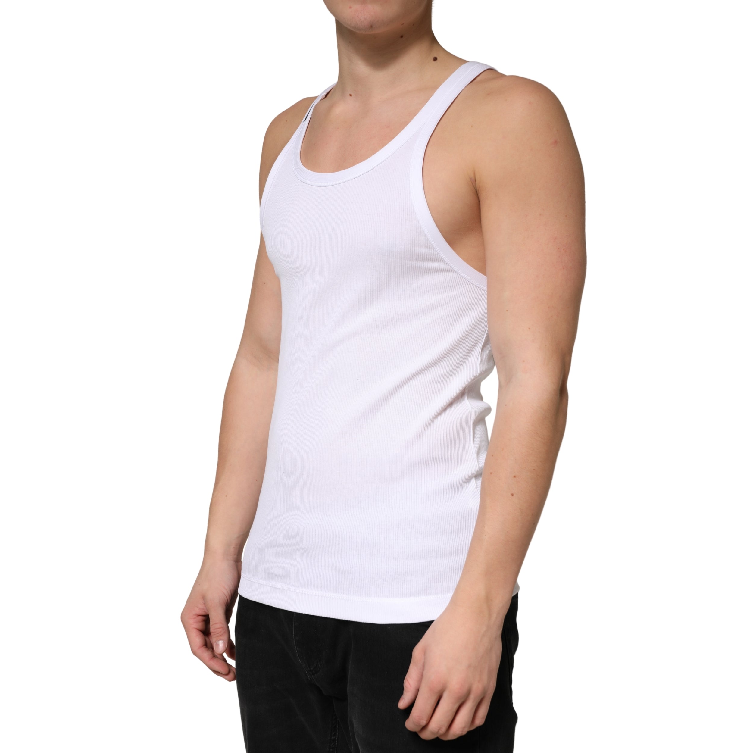White Ribbed Cotton Sleeveless Tank Top T-shirt - ventzia