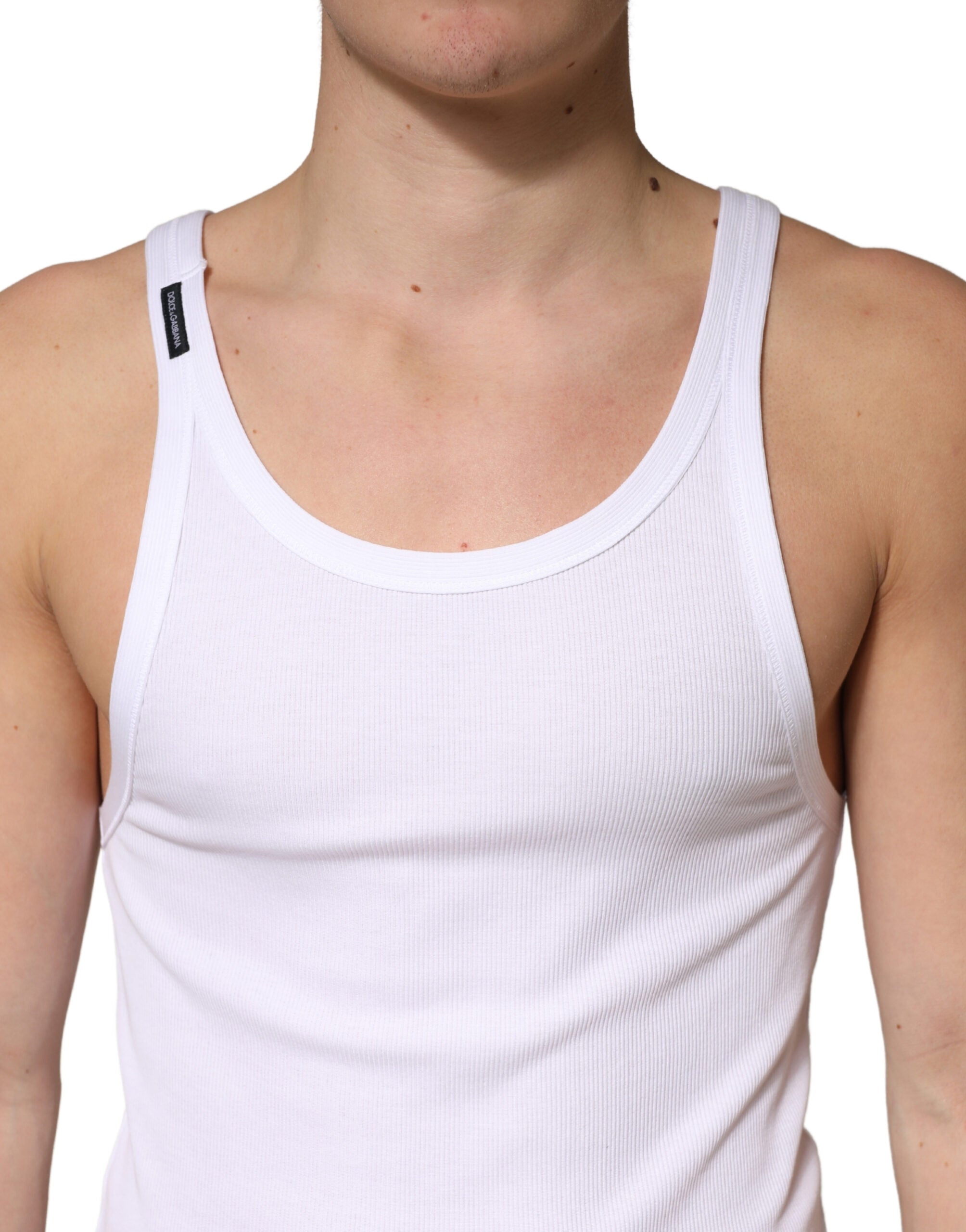 White Ribbed Cotton Sleeveless Tank Top T-shirt - ventzia