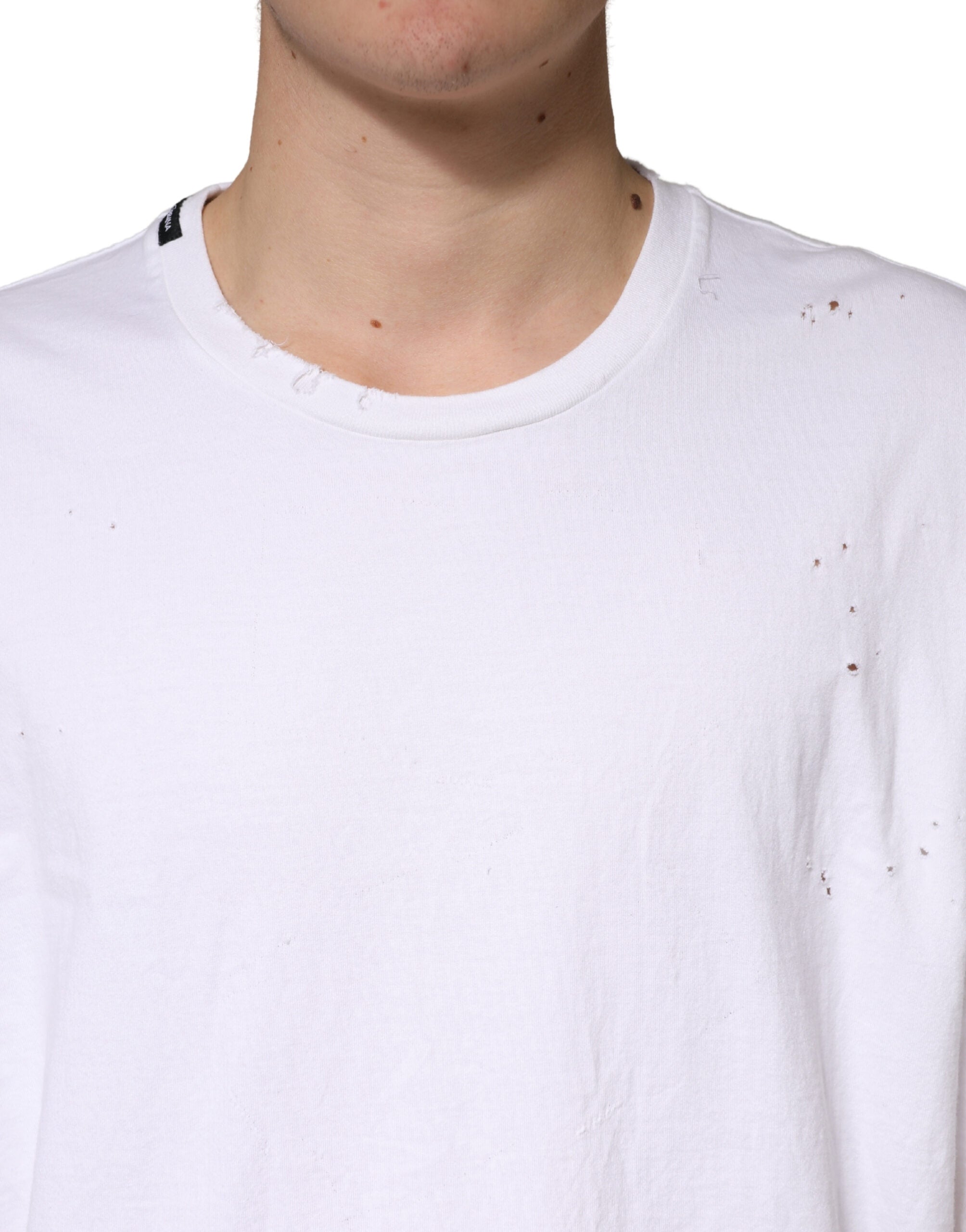 White Cotton Crewneck Short Sleeve T-Shirt - ventzia