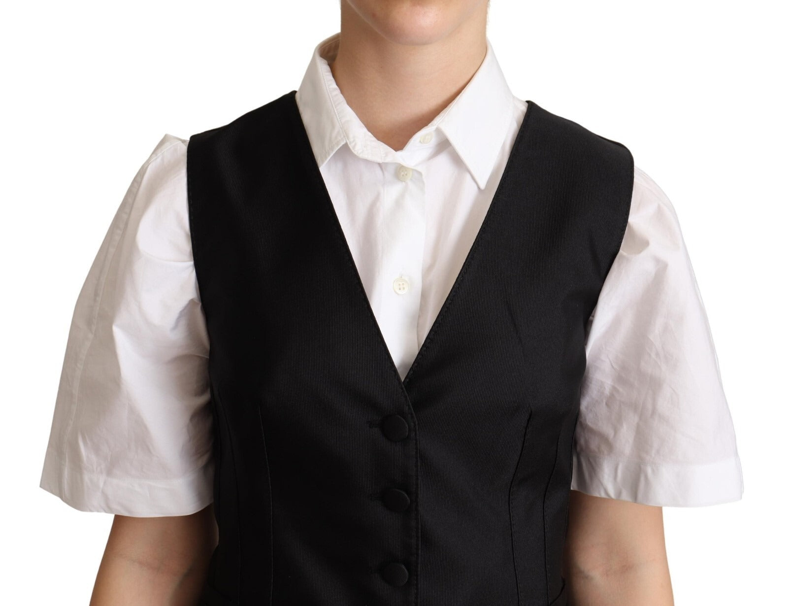 Solid Black Silk Sleeveless Waistcoat Vest Top - ventzia