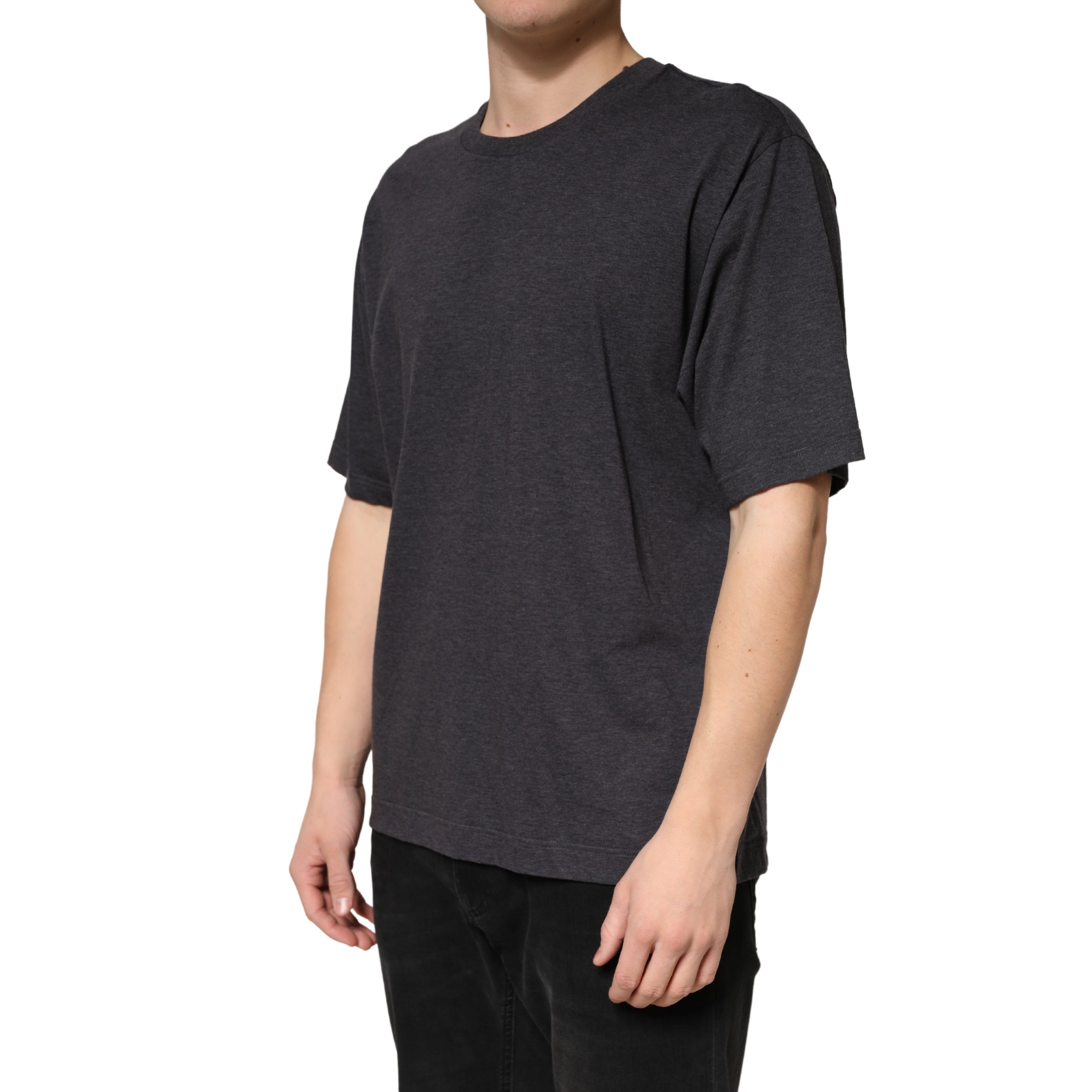 Dark Grey Cotton Crewneck Short Sleeve - ventzia