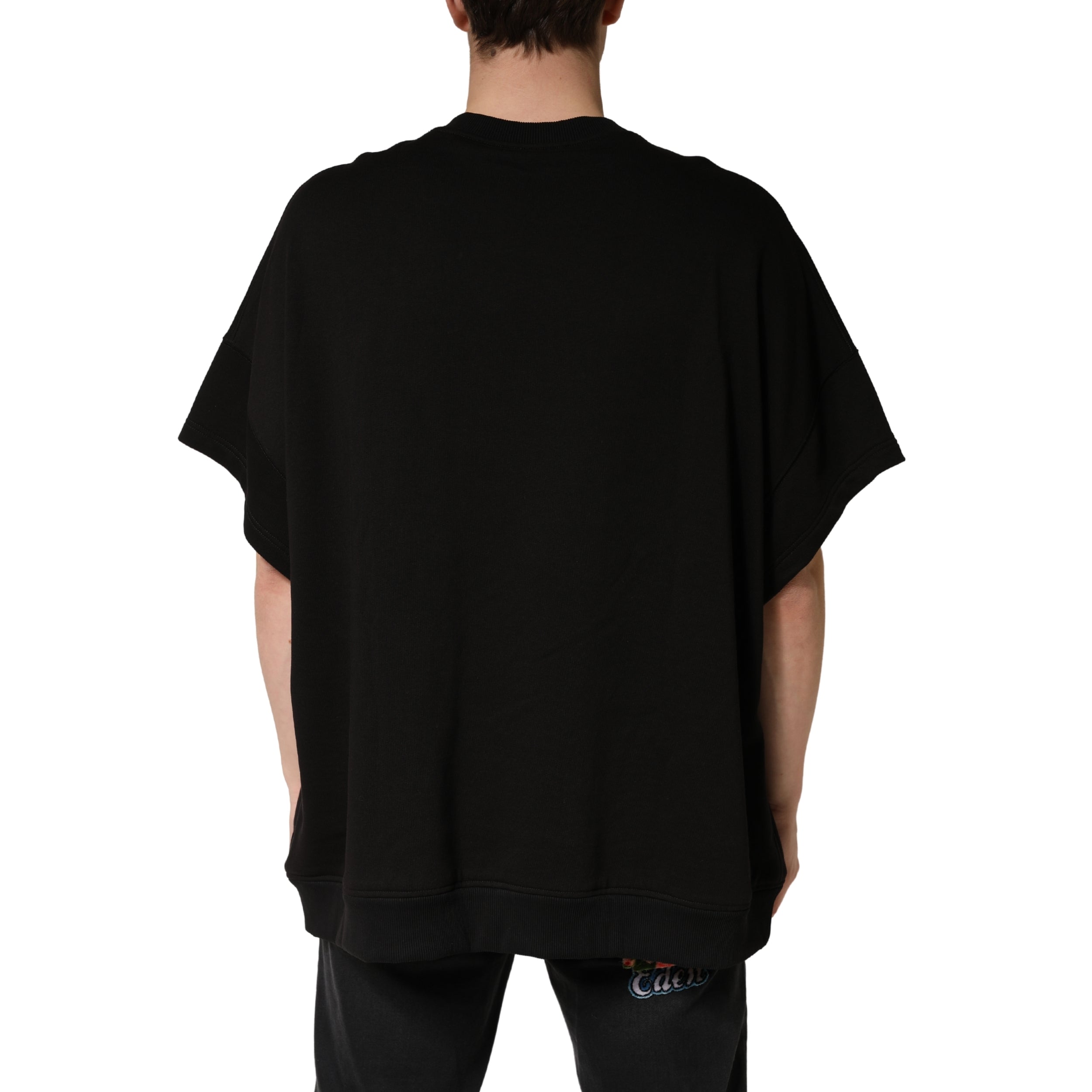 Black Cotton Crewneck Short Sleeve T-Shirt - ventzia