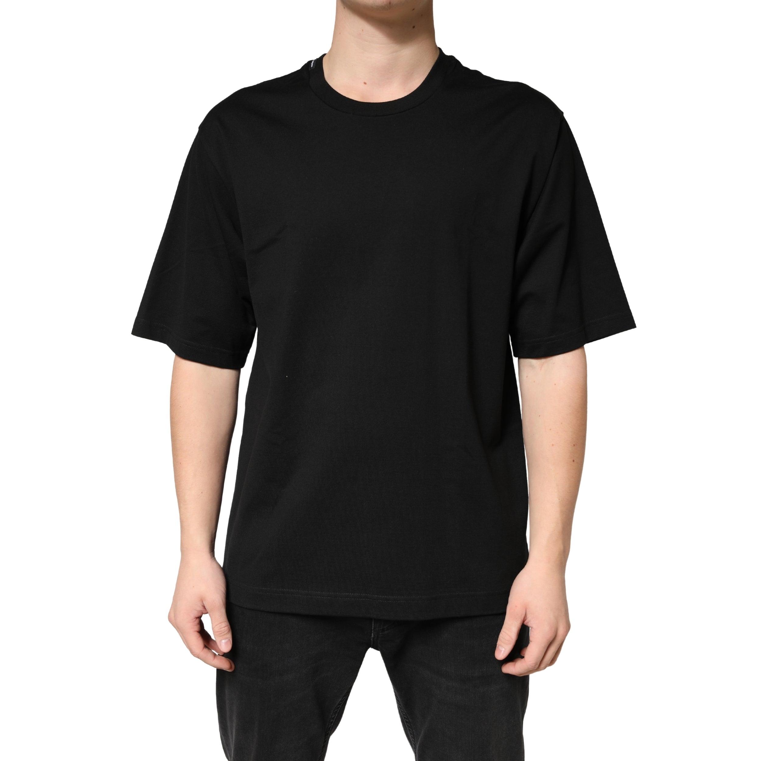Black Cotton Crewneck Short Sleeve T-Shirt - ventzia