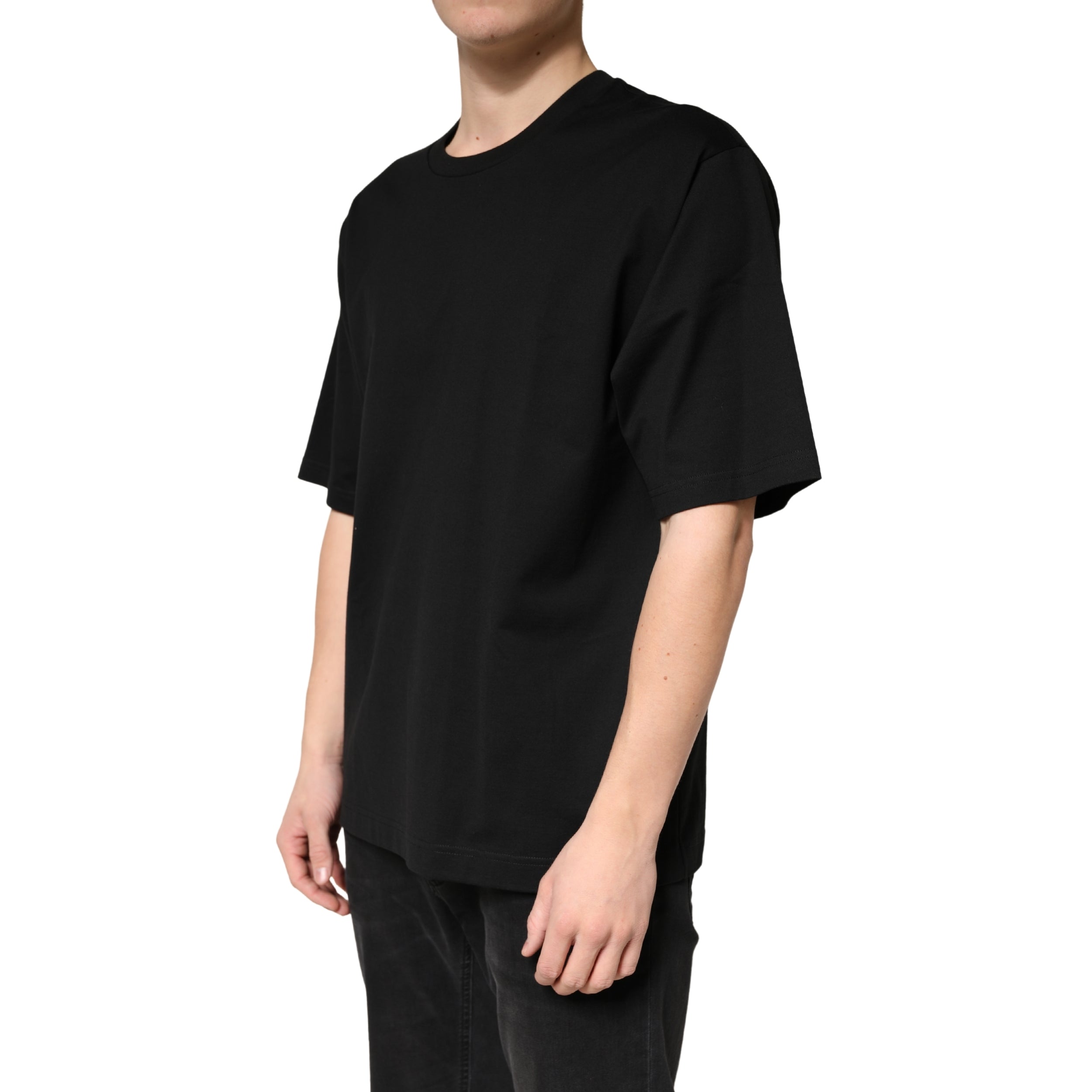 Black Cotton Crewneck Short Sleeve T-Shirt - ventzia
