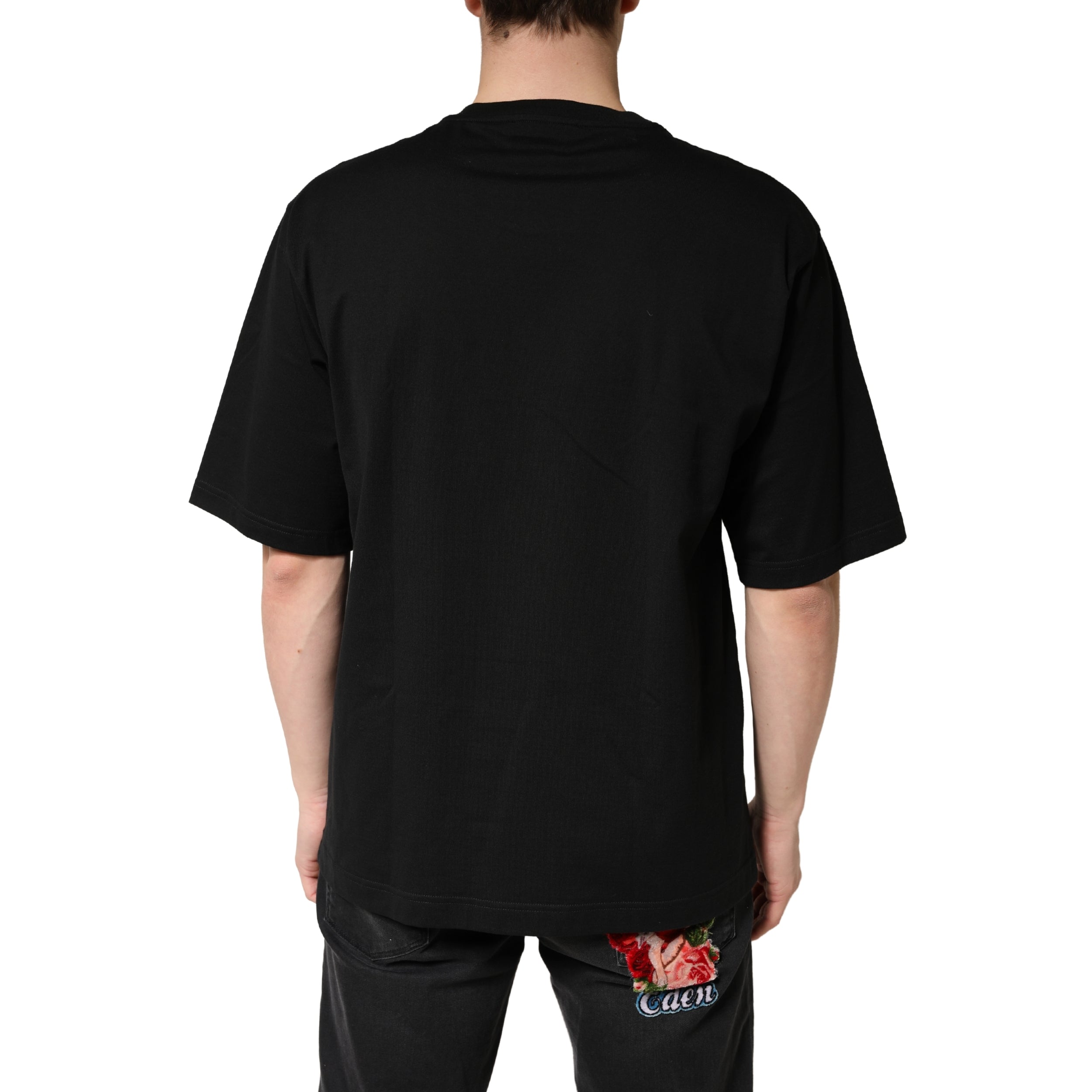 Black Cotton Crewneck Short Sleeve T-Shirt - ventzia