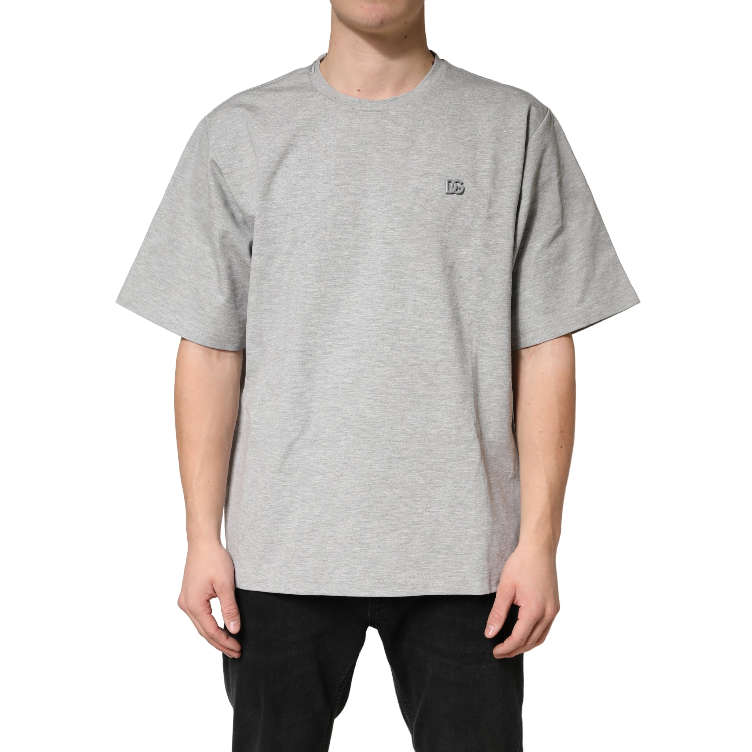 Grey Cotton Crewneck Short Sleeve T-Shirt - ventzia
