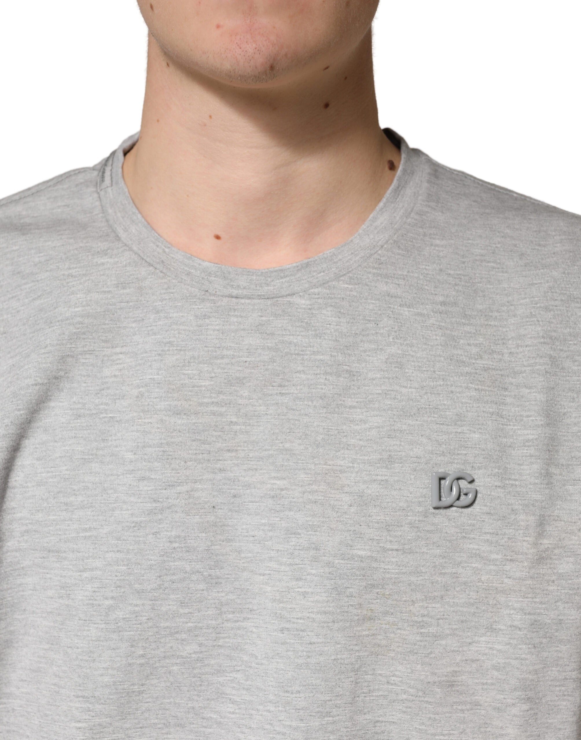 Grey Cotton Crewneck Short Sleeve T-Shirt - ventzia