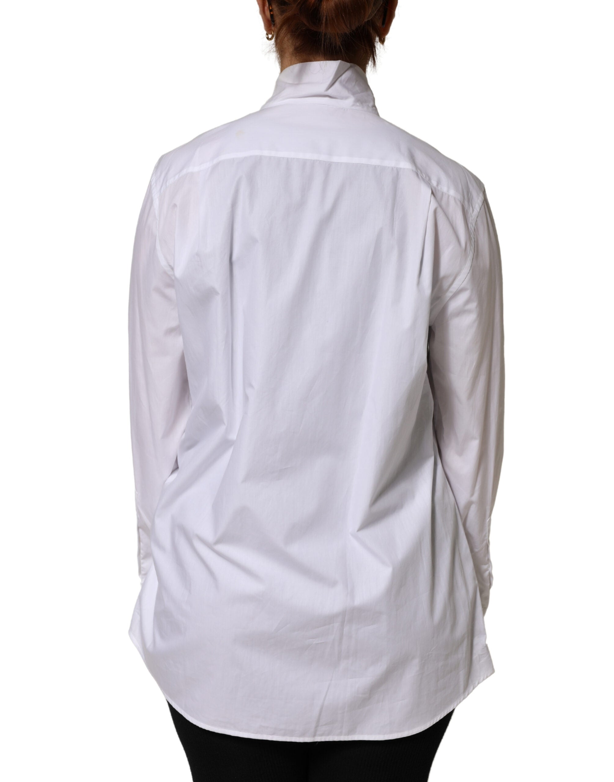 White Cotton Bow Tie Long Sleeves Blouse Top - ventzia