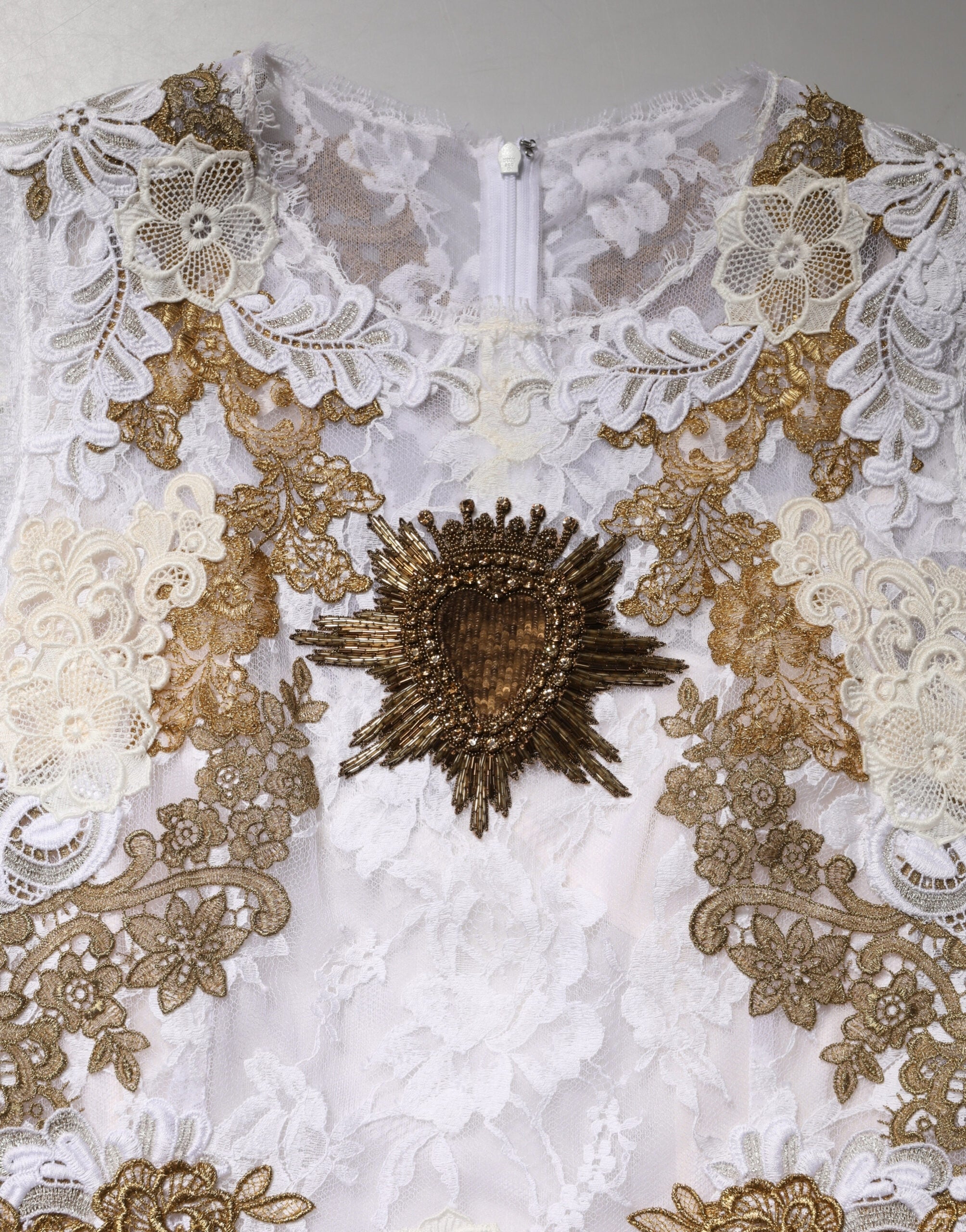 Ivory Lace Silk Embellished Sleeveless Dress - ventzia