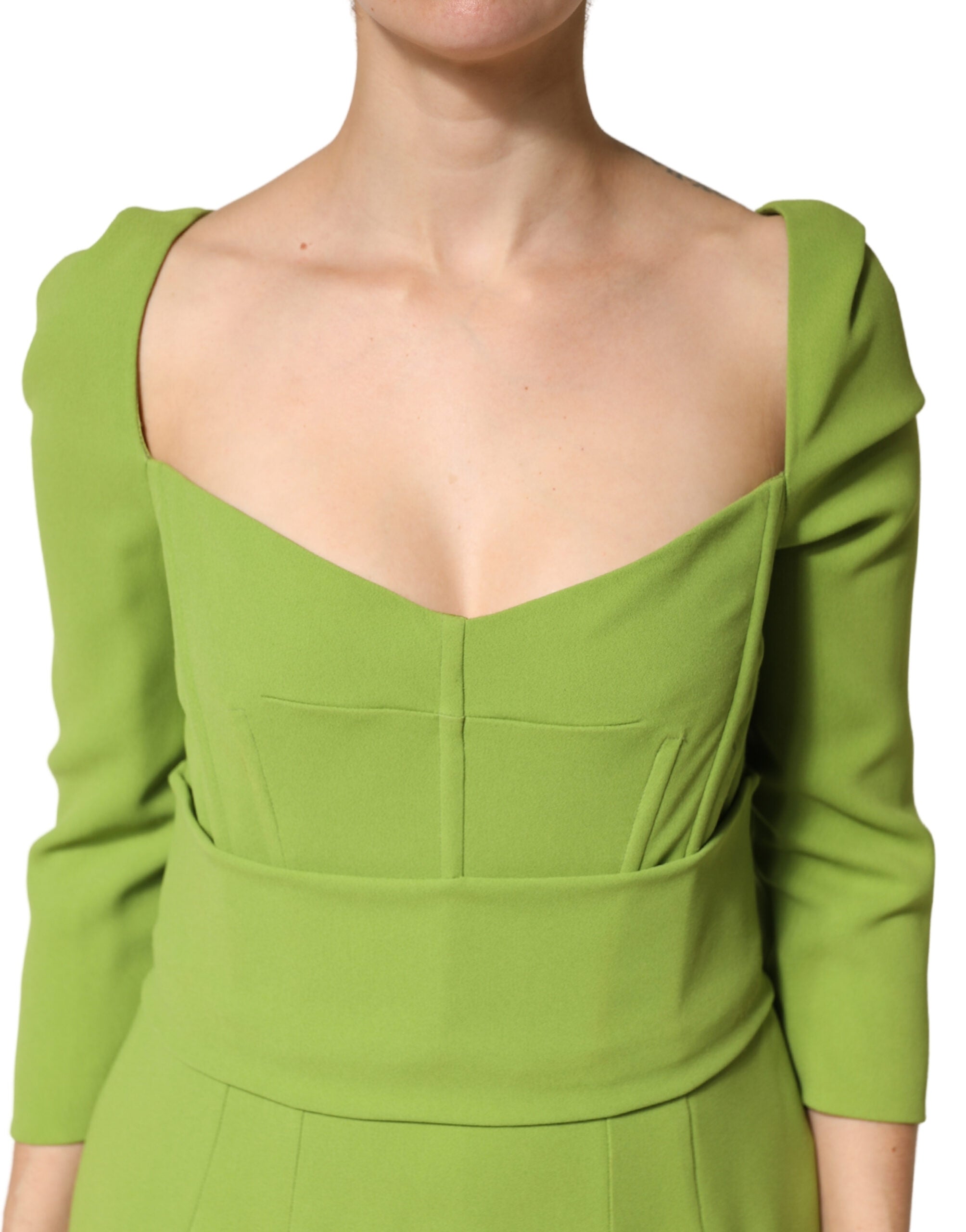 Green Silk Sweetheart Neckline Midi Dress - ventzia
