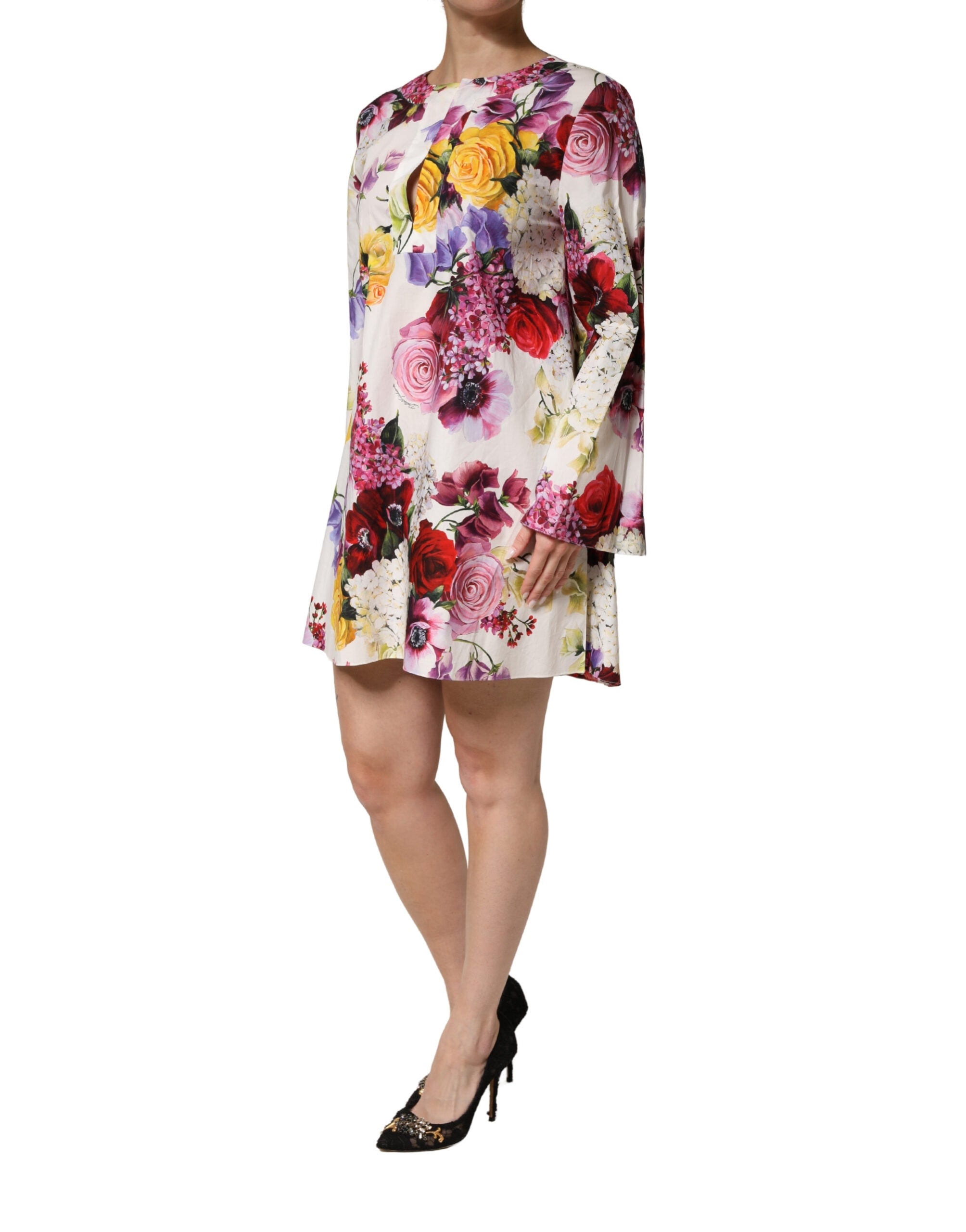 Multicolor Floral Cotton Longsleeves Midi Dress - ventzia