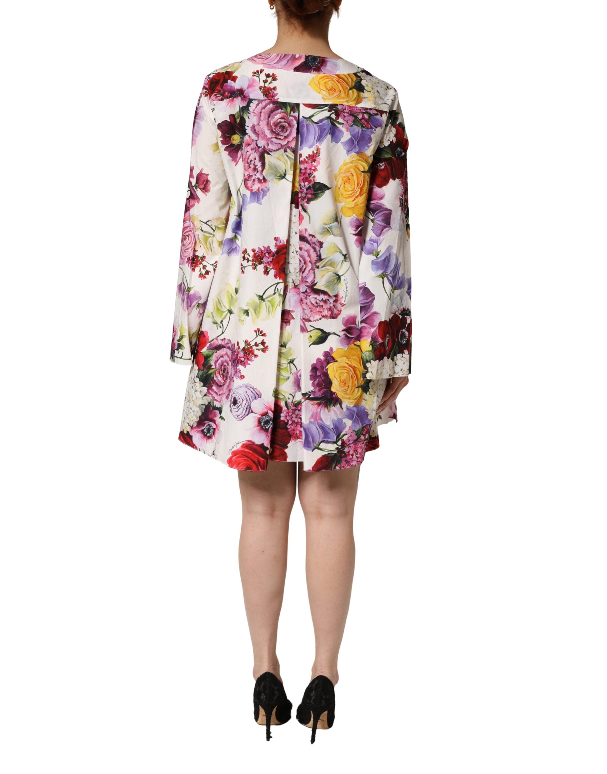 Multicolor Floral Cotton Longsleeves Midi Dress - ventzia