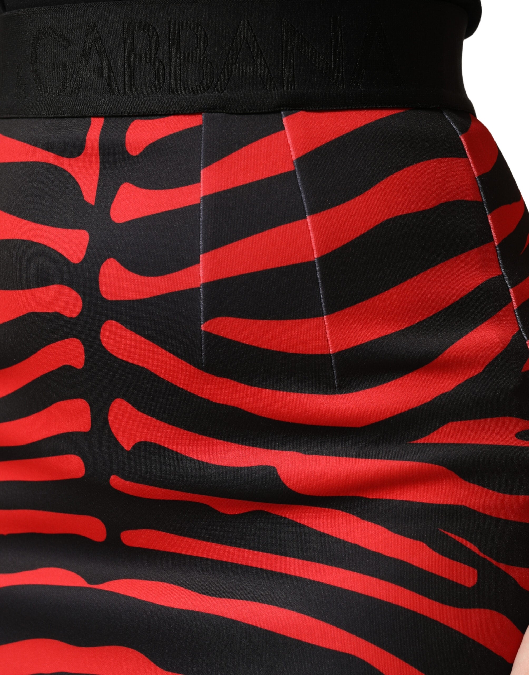 Red Black Zebra Print Polyester Pencil Midi Skirt - ventzia