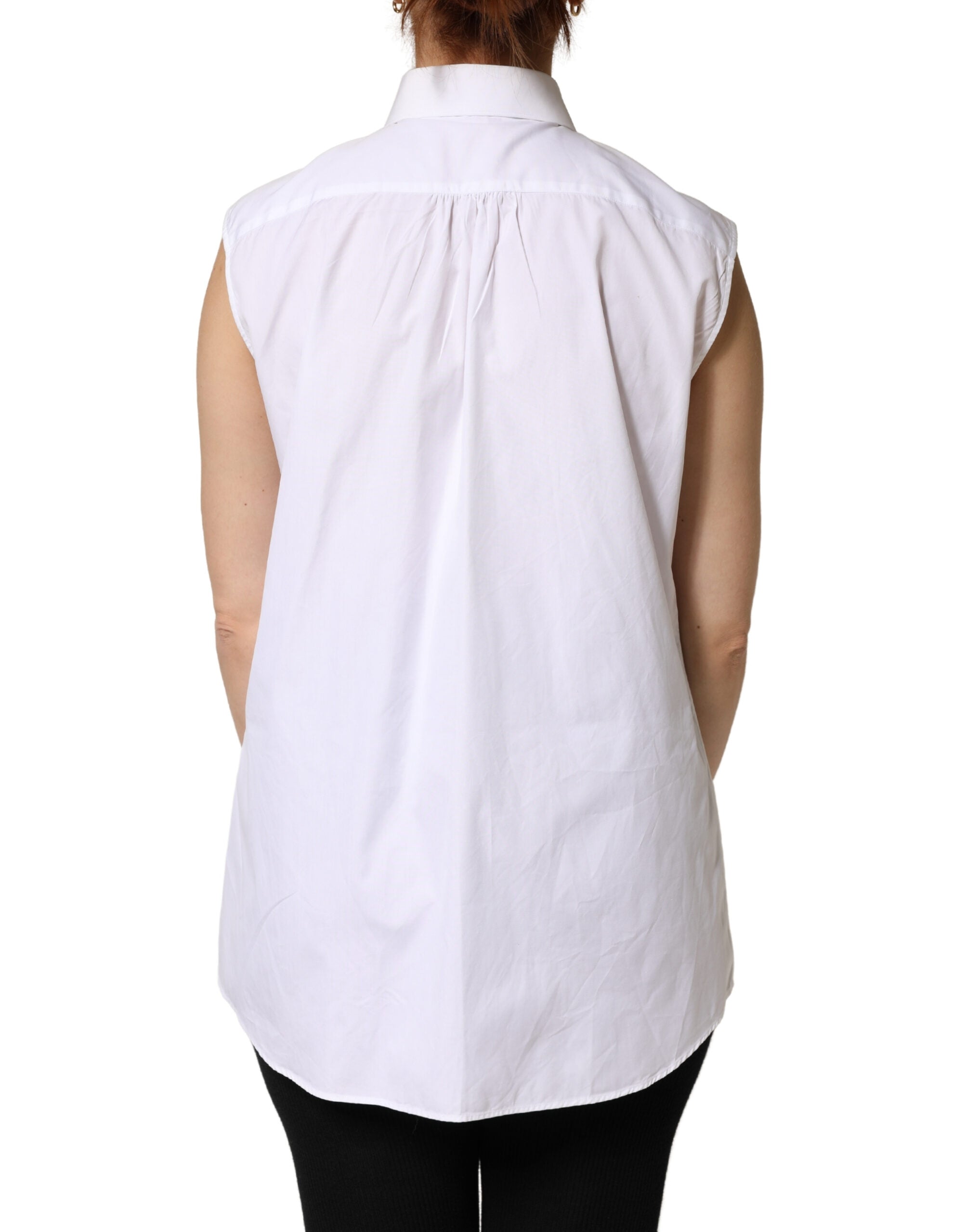 White Cotton Pleated Sleeveless Button Down Top - ventzia
