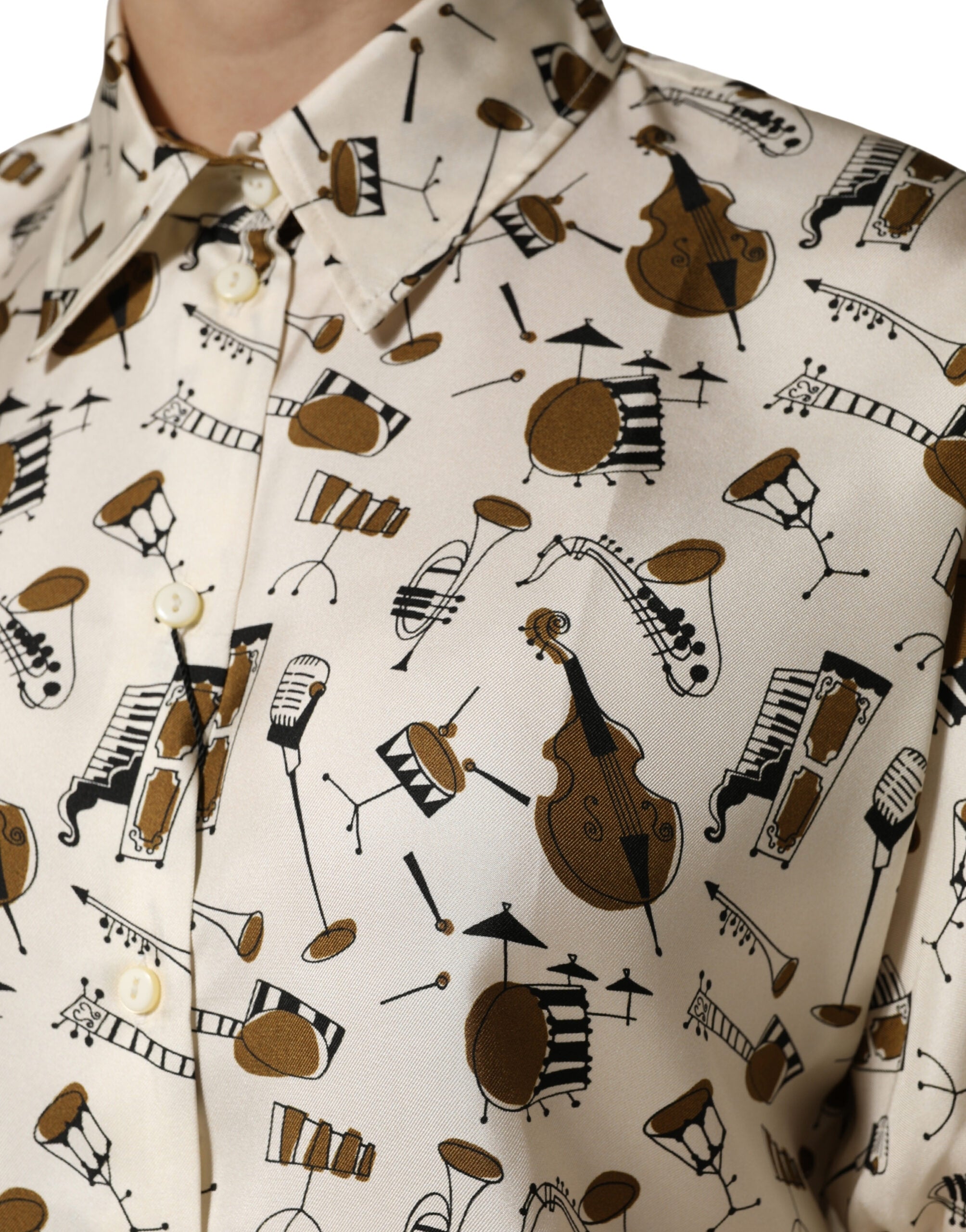 Beige Musical Instrument Print Short Sleeve Top - ventzia