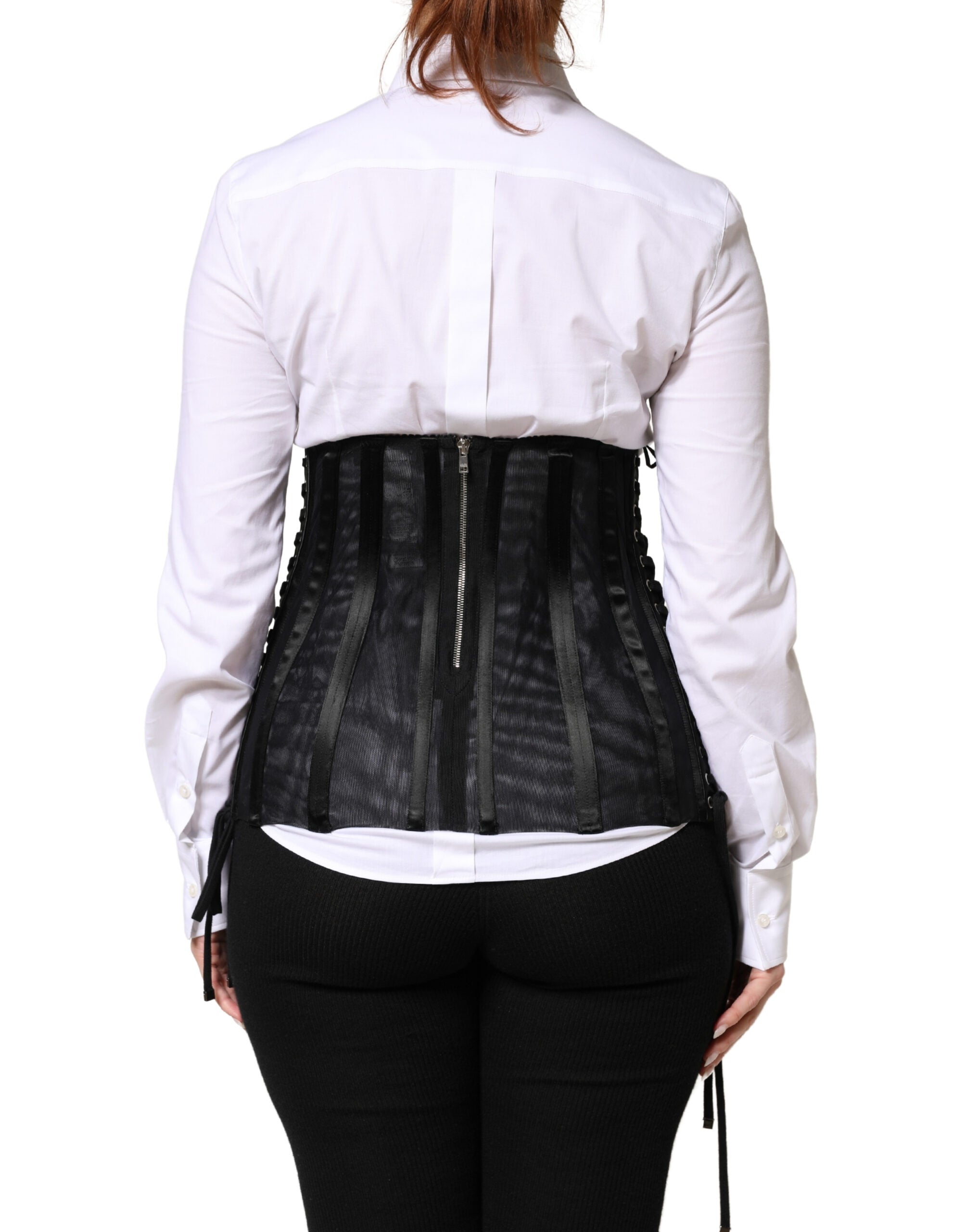 Black Lace-Up Waist Cincher Bustier Corset Top - ventzia
