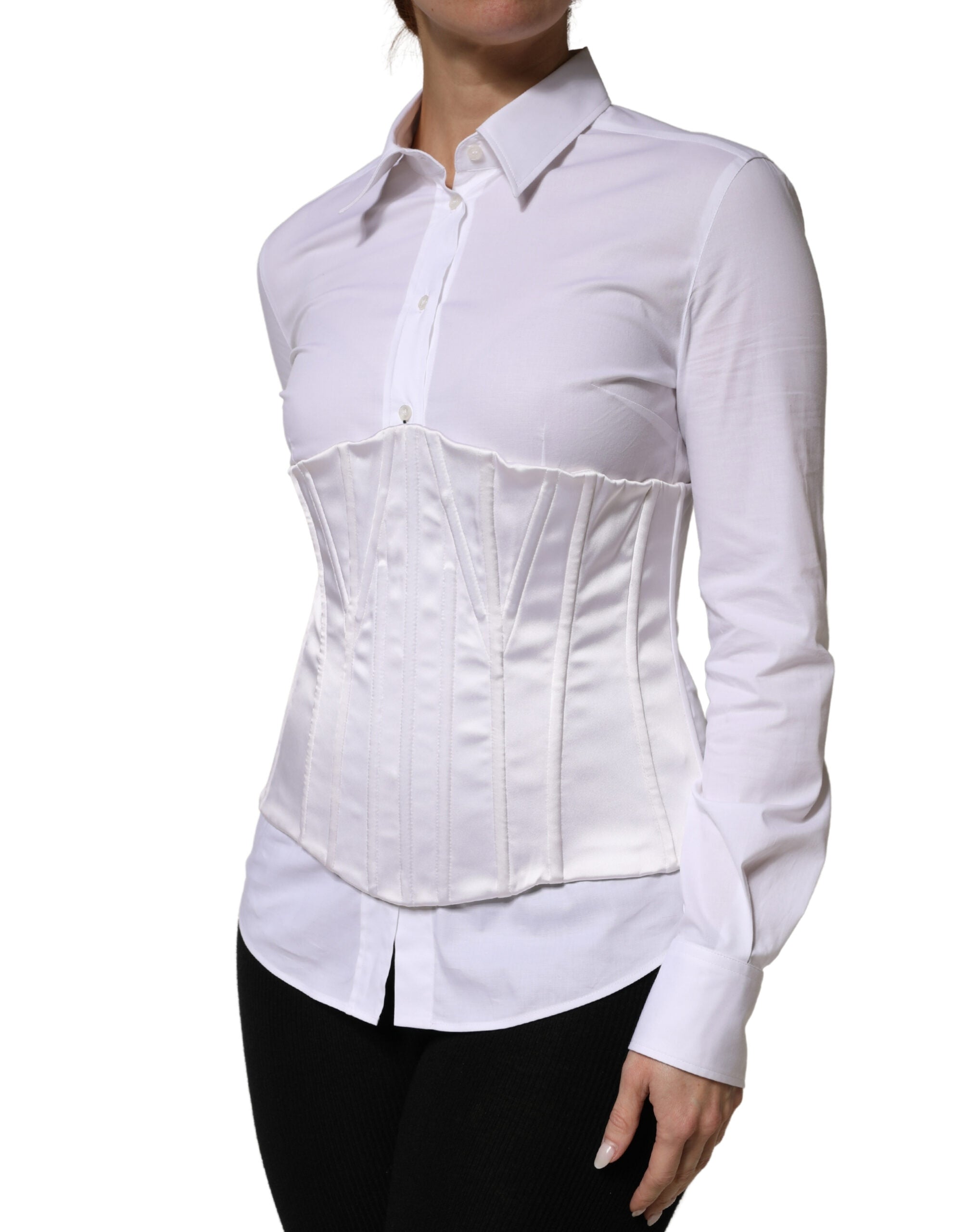 White Polyamide Waist Cincher Bustier Corset Top - ventzia