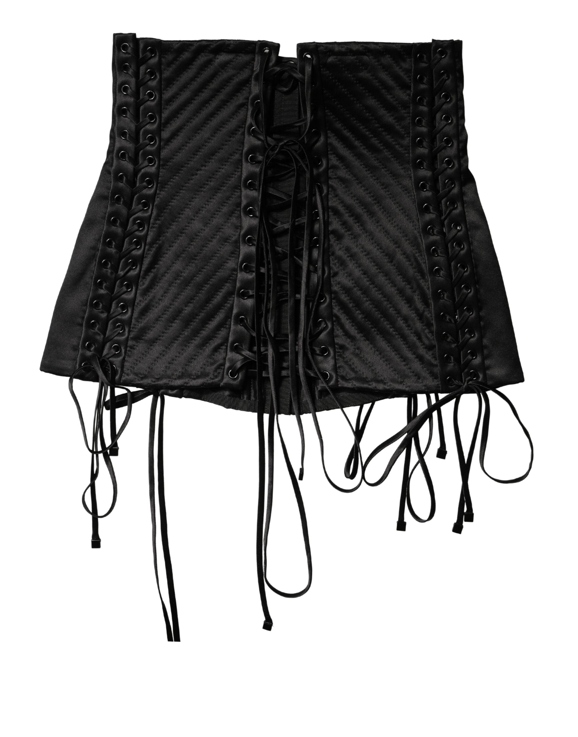 Black Silk Lace-Up Waist Cincher Corset Top - ventzia