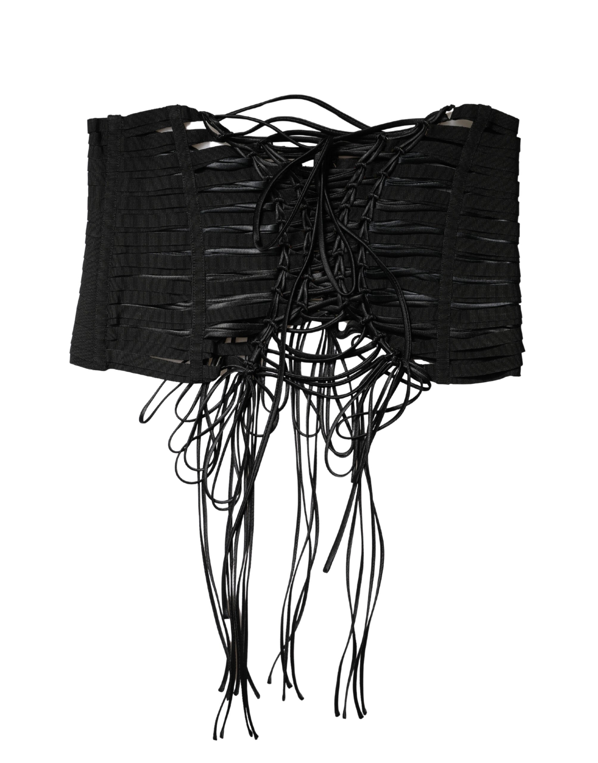 Black Polyester LaceUp Waist Cincher Corset Top - ventzia