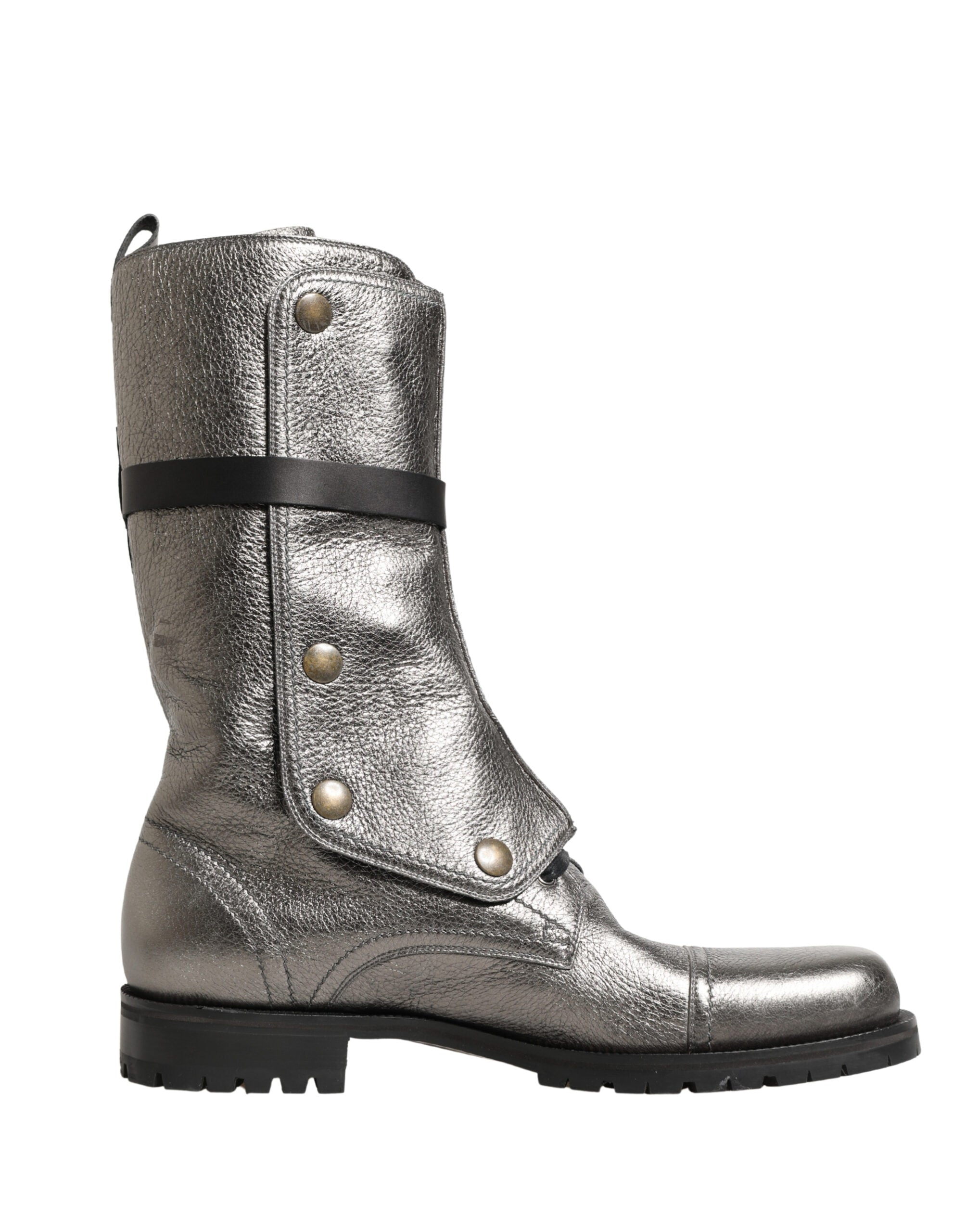 Metallic Leather Buckle Combat Boots Shoes - ventzia