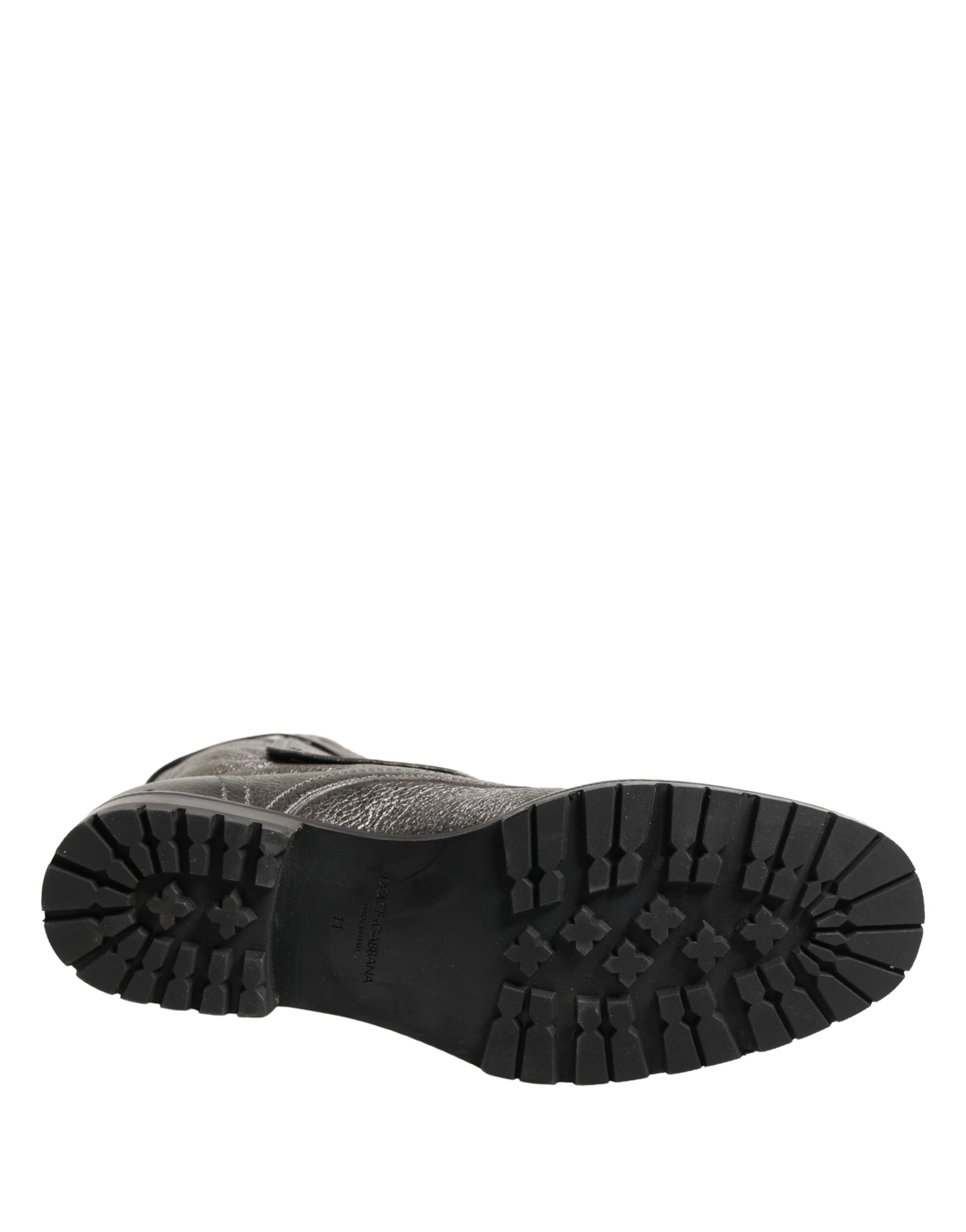 Metallic Leather Buckle Combat Boots Shoes - ventzia