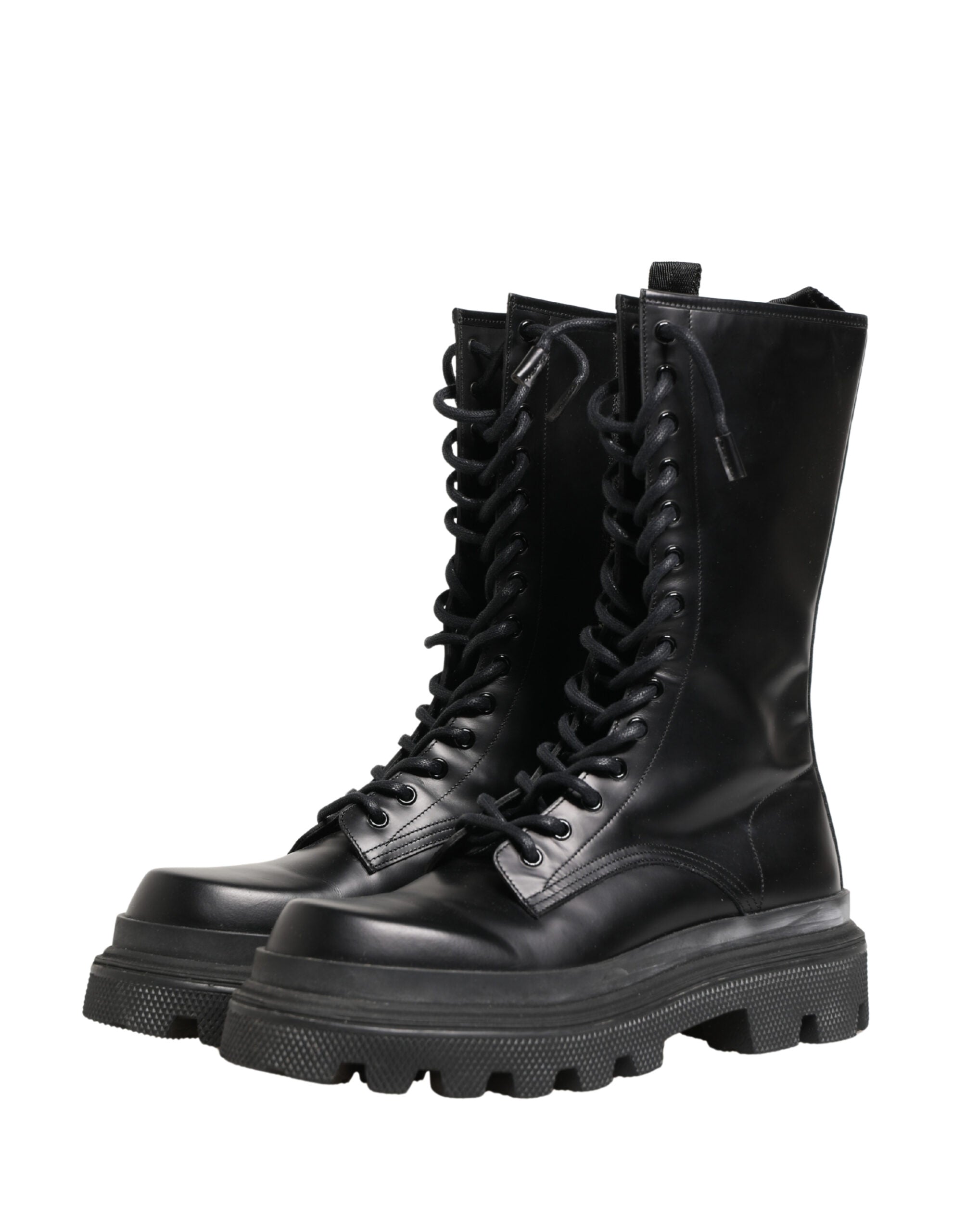 Black Leather Trek Sole Combat Boots Shoes - ventzia
