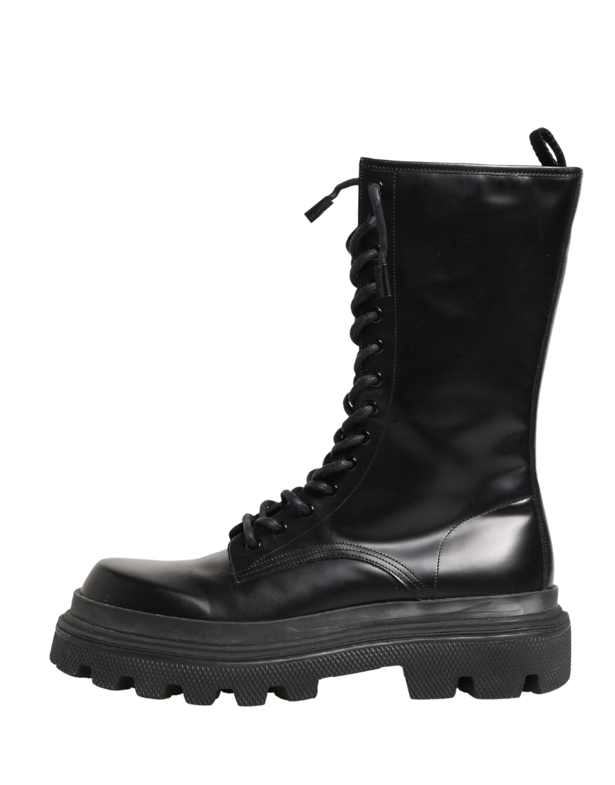 Black Leather Trek Sole Combat Boots Shoes - ventzia
