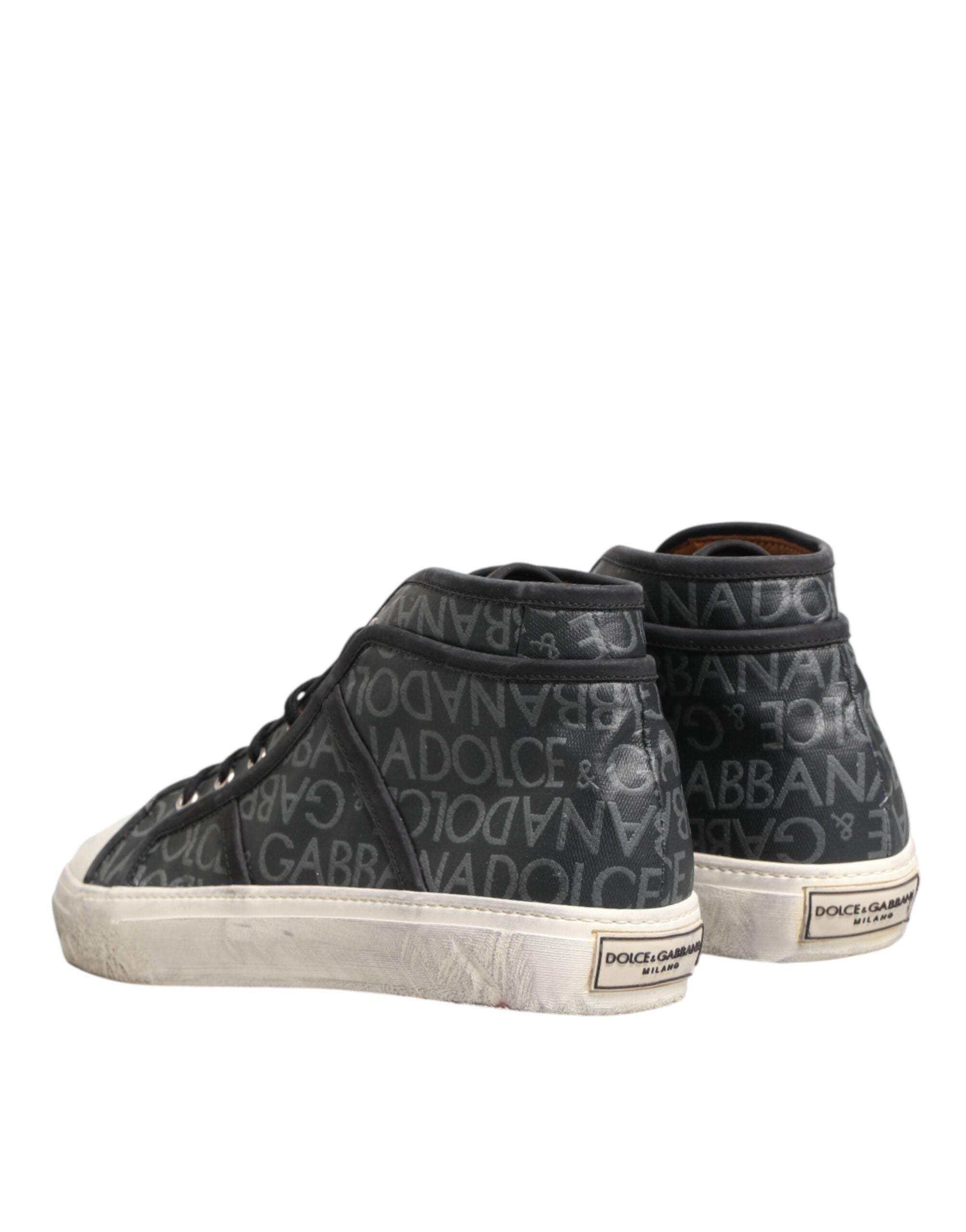 Black White Canvas Logo Mid Top Sneakers Shoes - ventzia