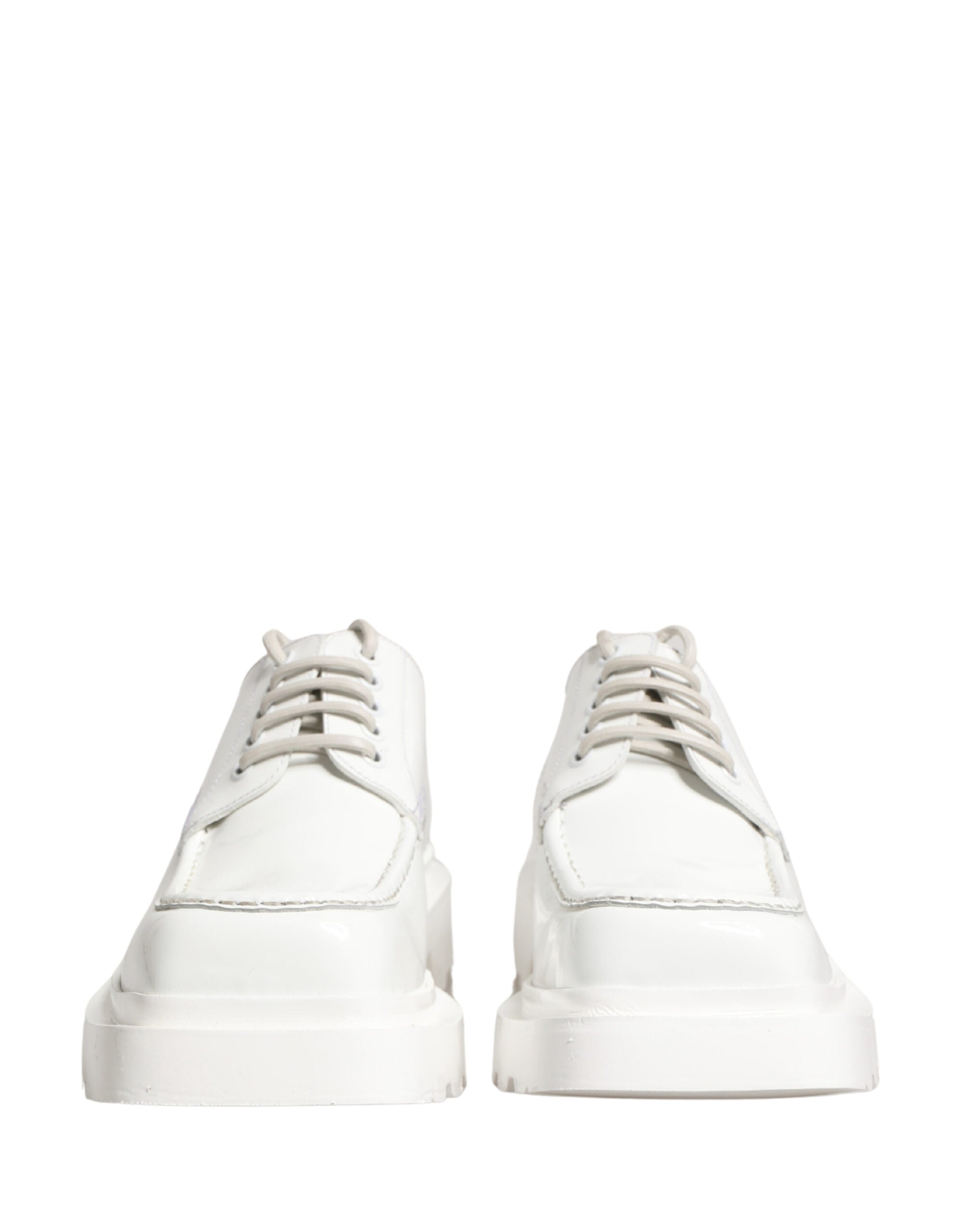 White Leather Chunky Sole Derby Shoes - ventzia