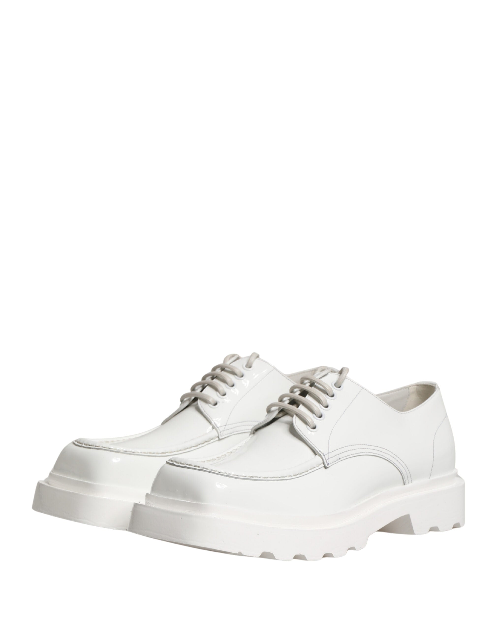 White Leather Chunky Sole Derby Shoes - ventzia