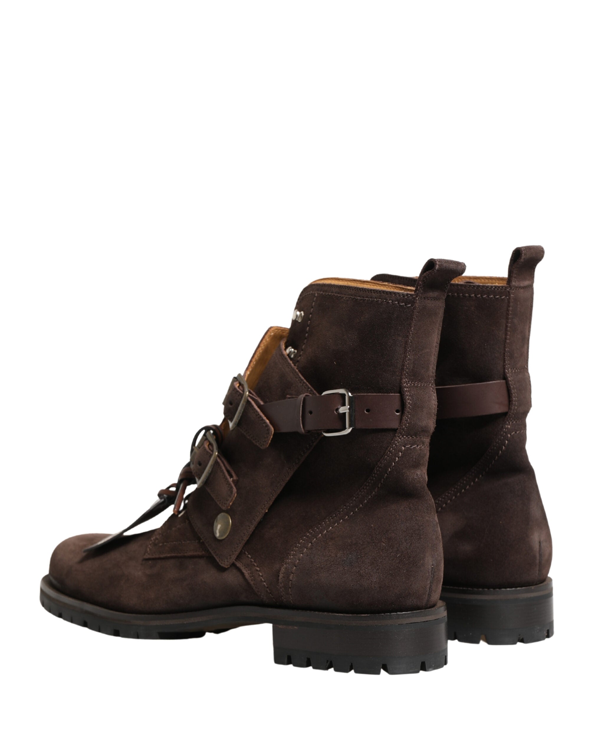 Brown Suede Leather Buckle Ankle Boots Shoes - ventzia