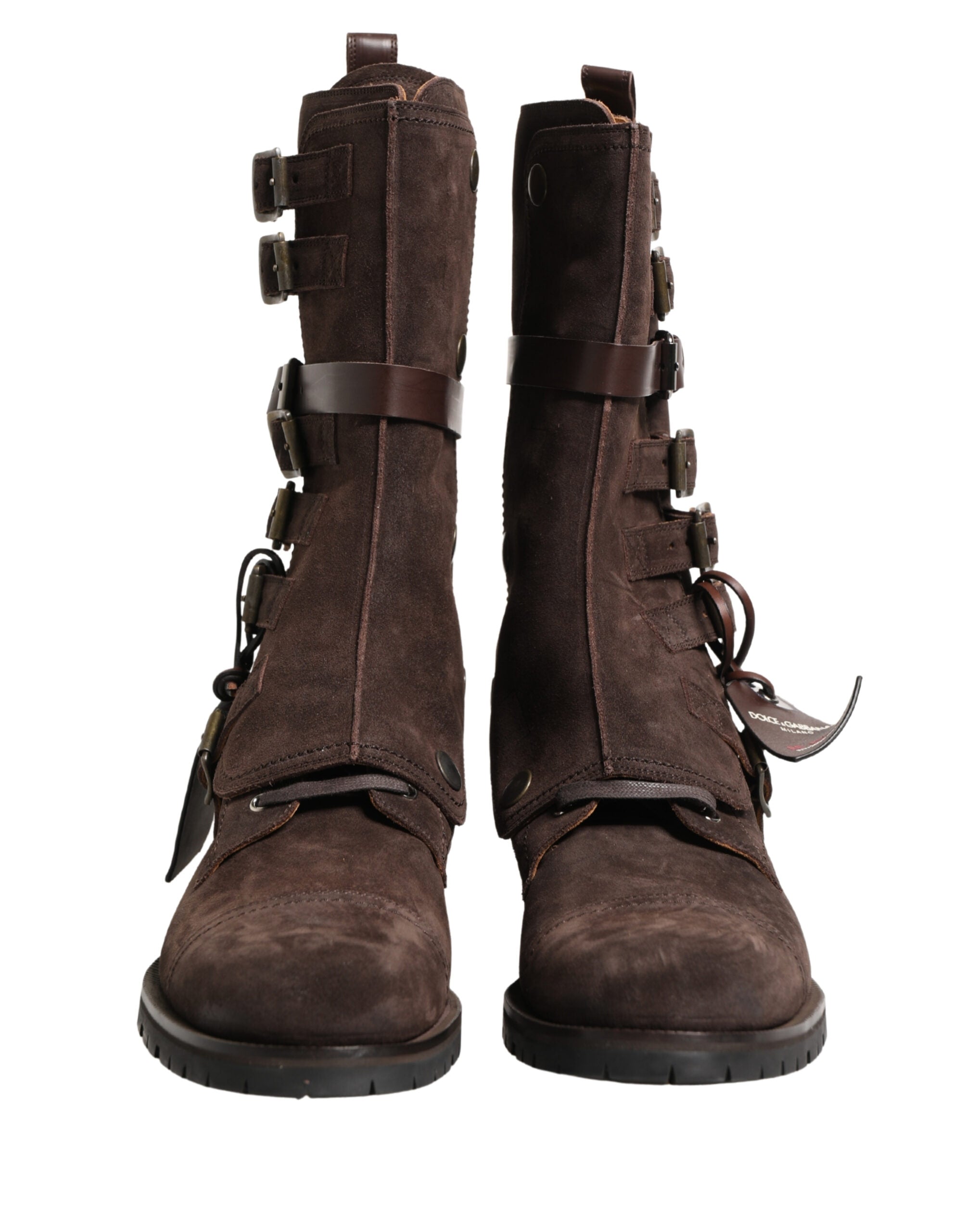 Brown Suede Leather Combat Ankle Boots Shoes - ventzia